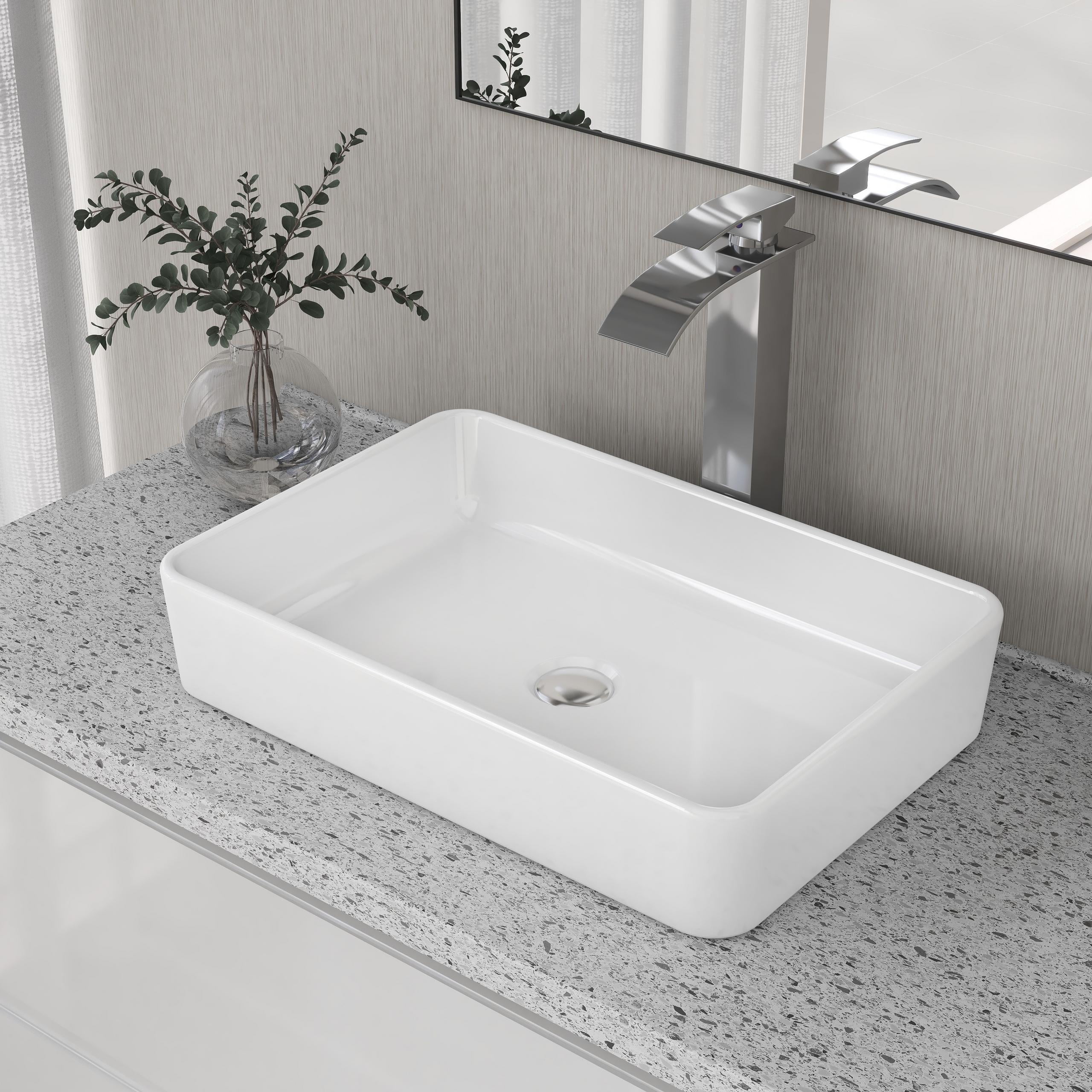 DeerValley DV-1V032 White Ceramic Rectangular Vessel Sink Above Counter White Bathroom Vanity Sink Bathroom Sink Art Basin (19.92'' L x 14'' W x 4.37'' H) - Image 4