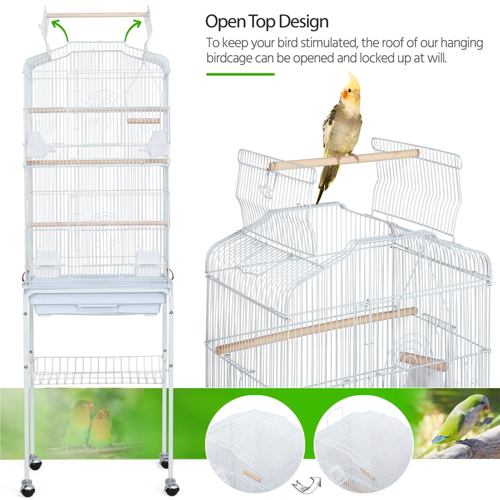 Alden Design 64" Large Rolling Metal Bird Cage with Open Top, White - Image 9