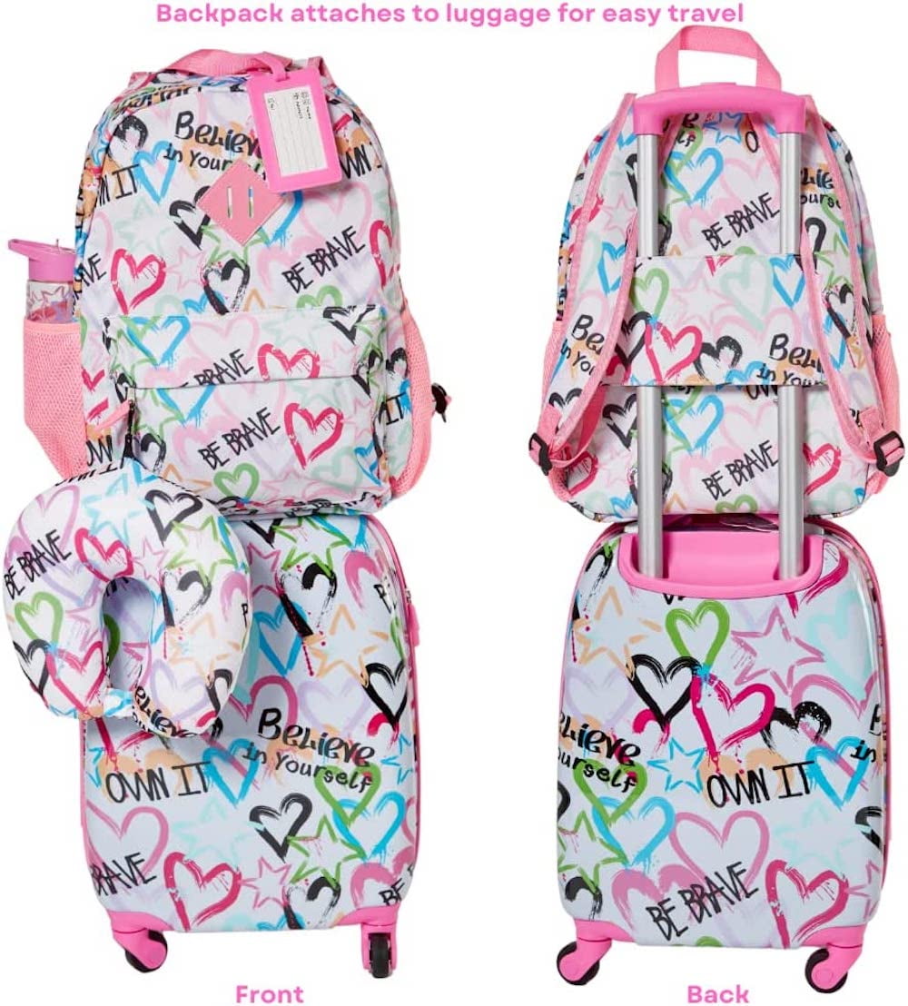 Kids Luggage Girls Suitcase Set Backpack Neck Pillow Water Bottle and Luggage Tag 5 Pc - Image 6