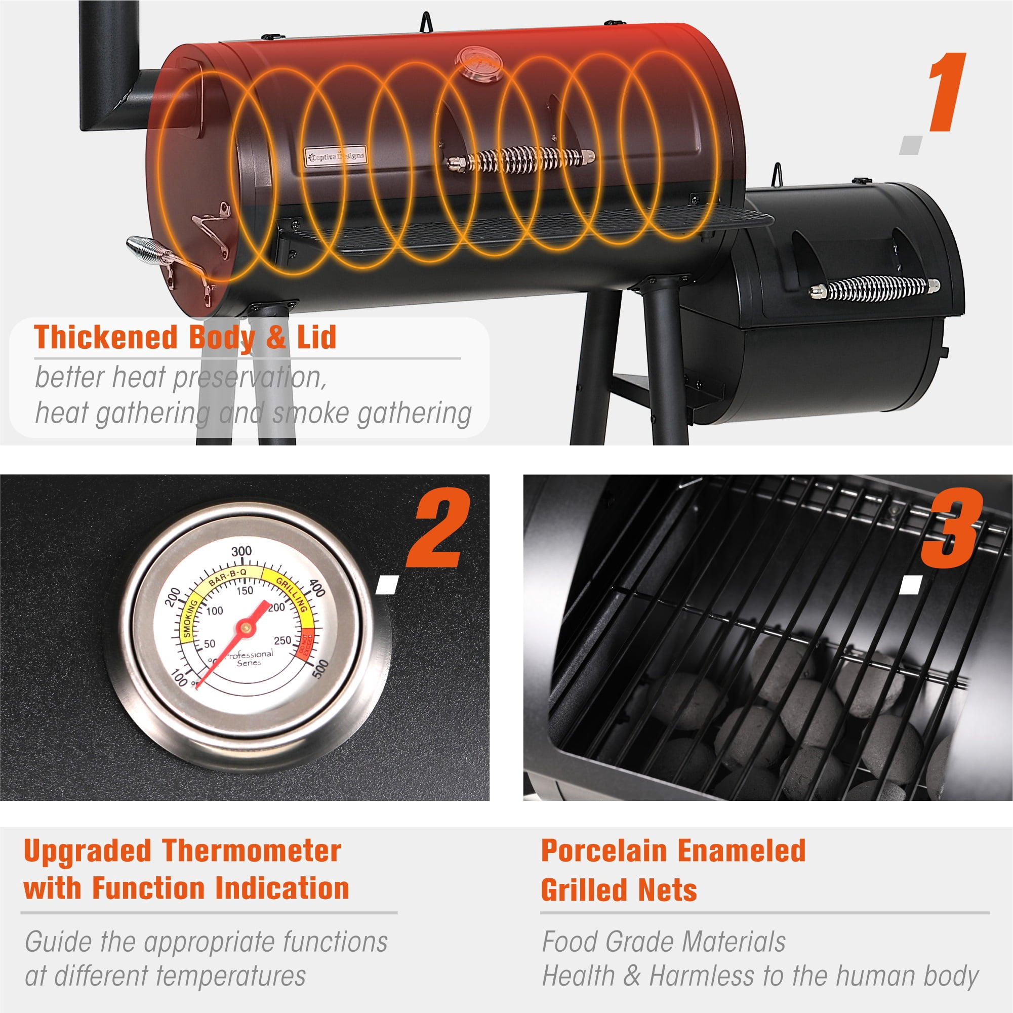 Summit Living 28'' BBQ Charcoal Grill with Offset Smoker for Backyard and Camping - Image 7