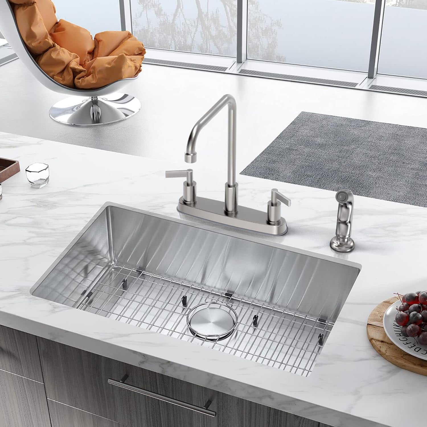 GOWIN - Kitchen Faucet with Sprayer,Brushed Nickel Kitchen Sink Faucet,3 Hole or 4 Hole Faucet for Kitchen Sink,Stainless Steel 2 Handle Kitchen Faucet with Side Sprayer,4 Hole Kitchen Faucets - Image 6