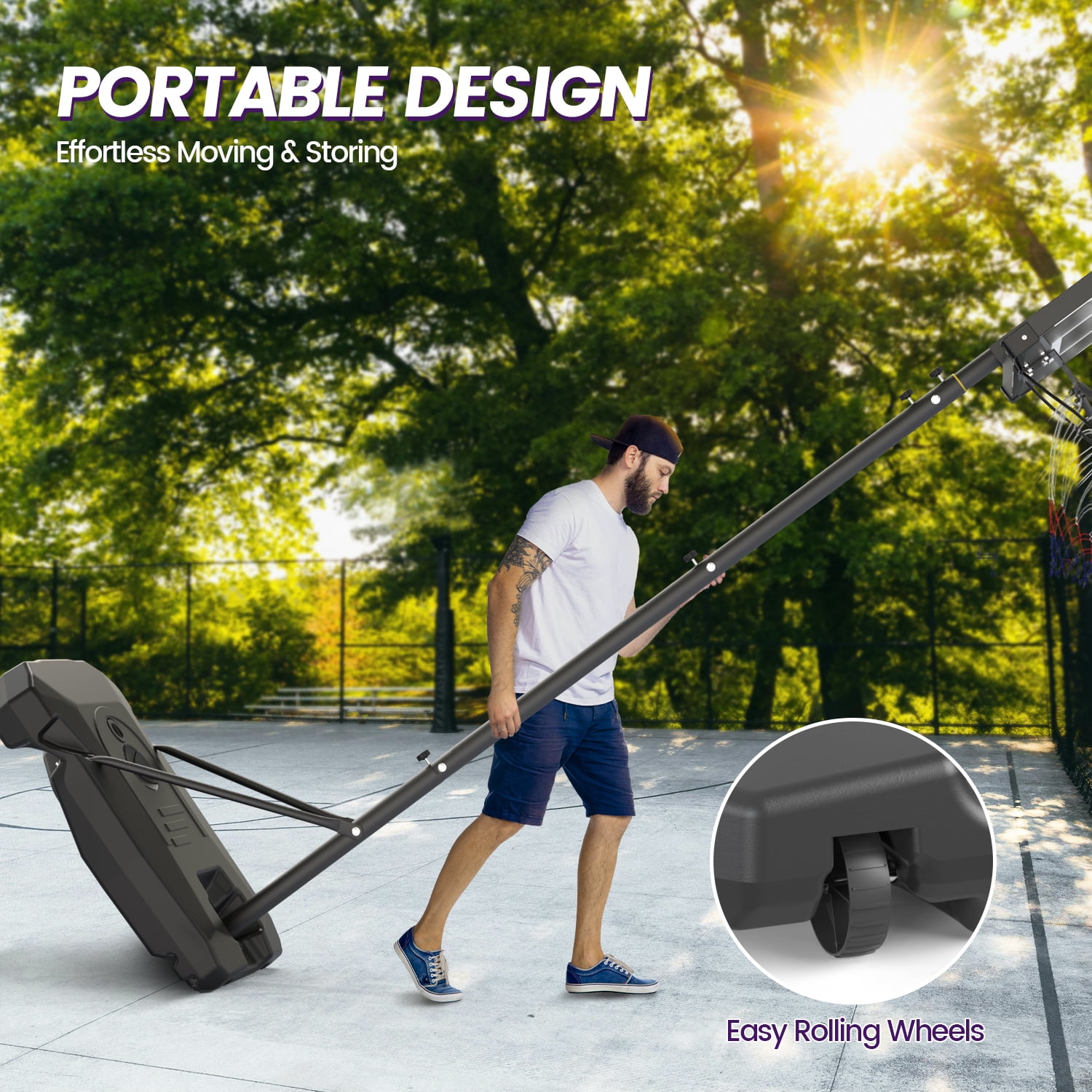 NEDYO Basketball Hoop for Kids, 6.5-8.5FT Height Adjustable, 33'' PC Bcakboard & Portable, for Indoor & Outdoor Use - Image 4