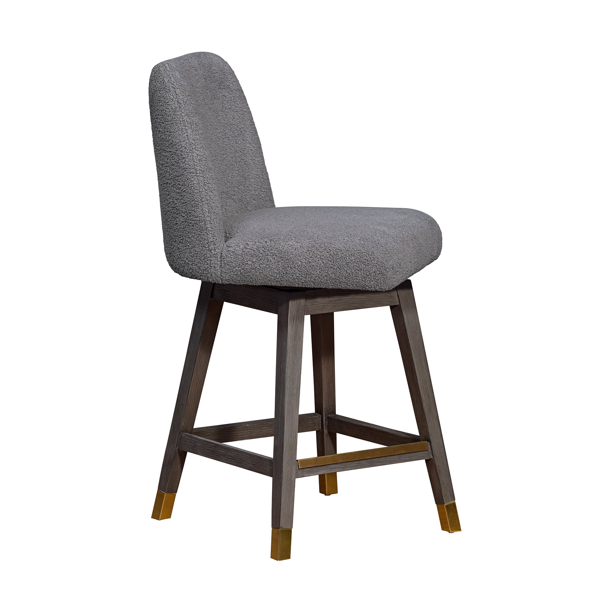 Armen Living Indoor Amalie Swivel Counter Stool in Gray Oak Wood Finish with Gray Boucle Fabric - Image 7