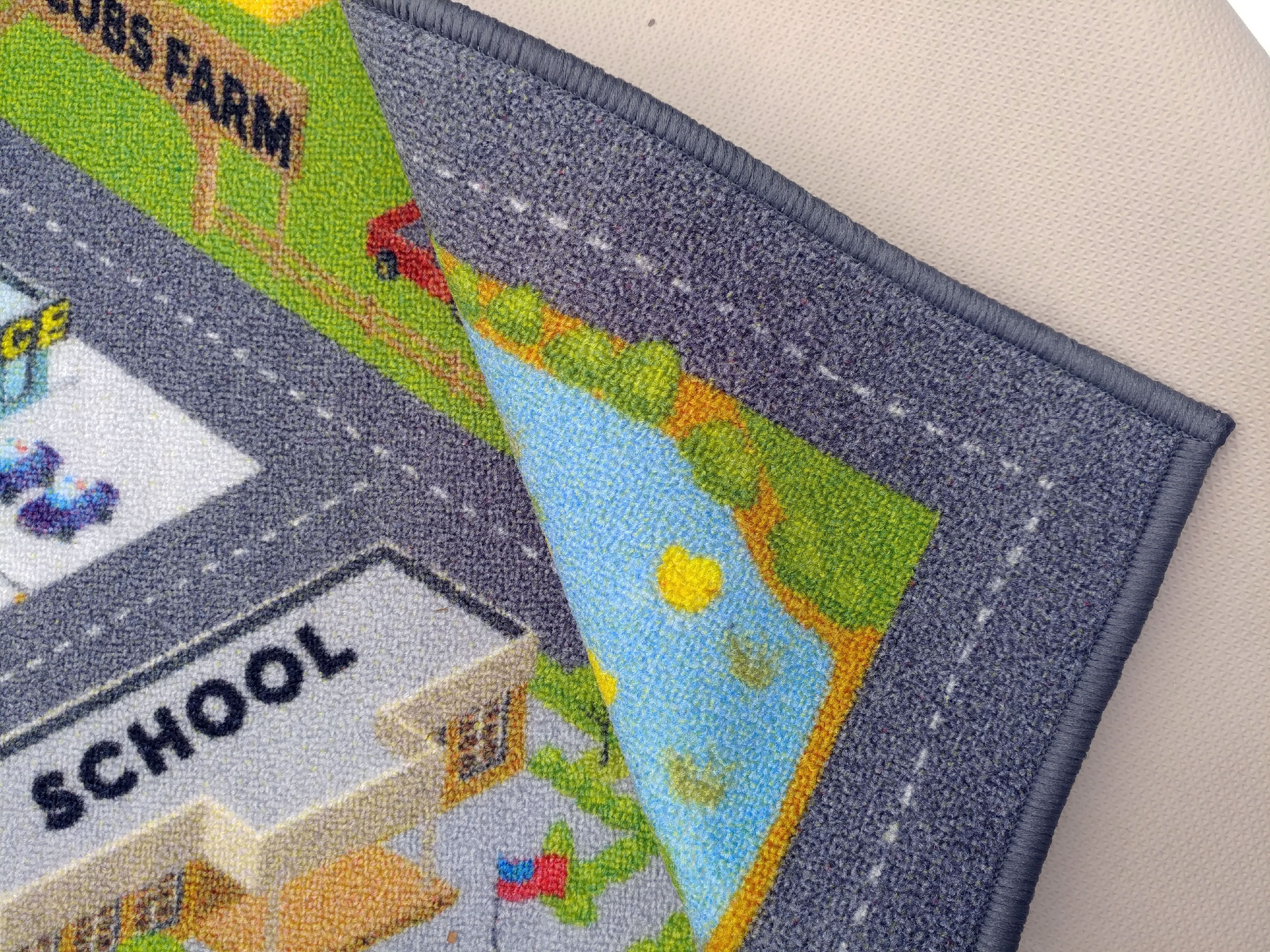 KC CUBS Playtime Collection Country Farm Road Map With Construction Site Educational Learning Area Rug Carpet For Kids and Children Bedroom and Playroom (3' 3" x 4' 7") - Image 3