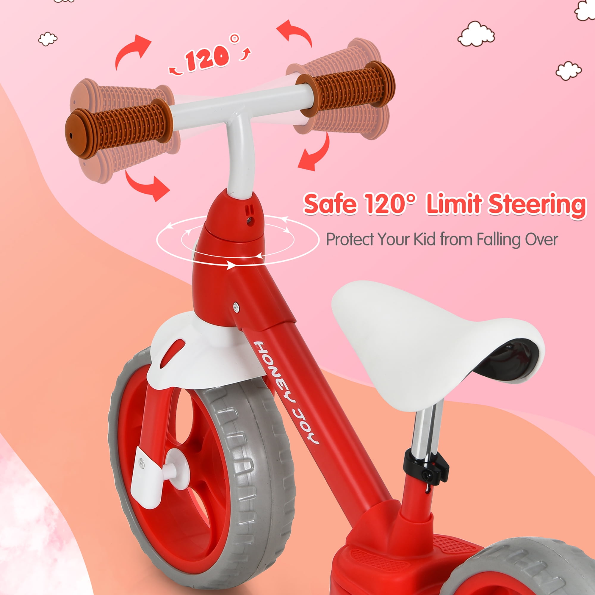 Costway Kids Balance Bike Toddler Training Bicycle w/ Feetrests for 2-5 Years Old Red - Image 9