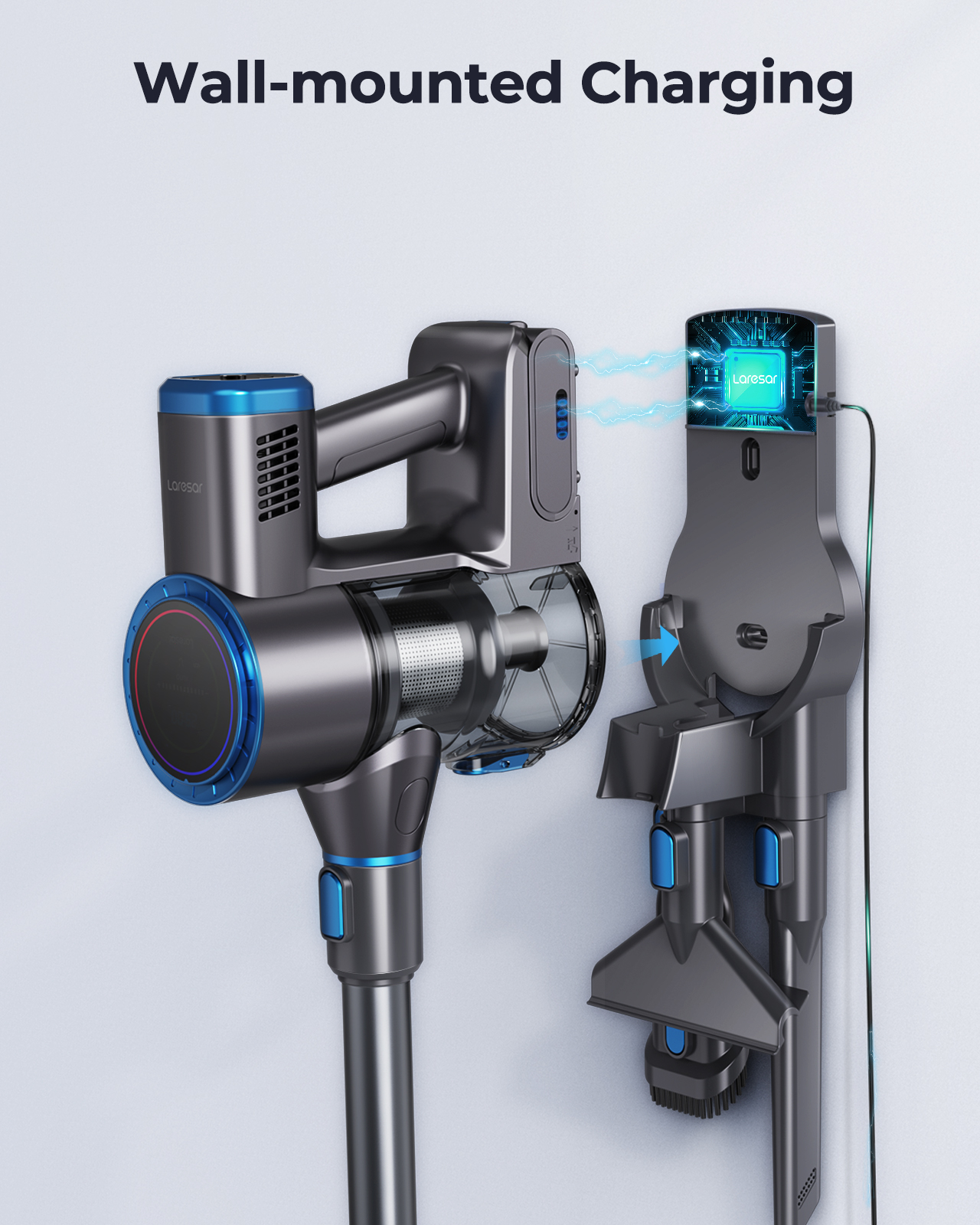 Laresar Cordless Vacuum Cleaner 450W/55mins/33Kpa With Charging Station & Dual Display & Dust Sensor Stick Vacuum Cleaner for Carpet Pet Hair Hard Floor - Image 5