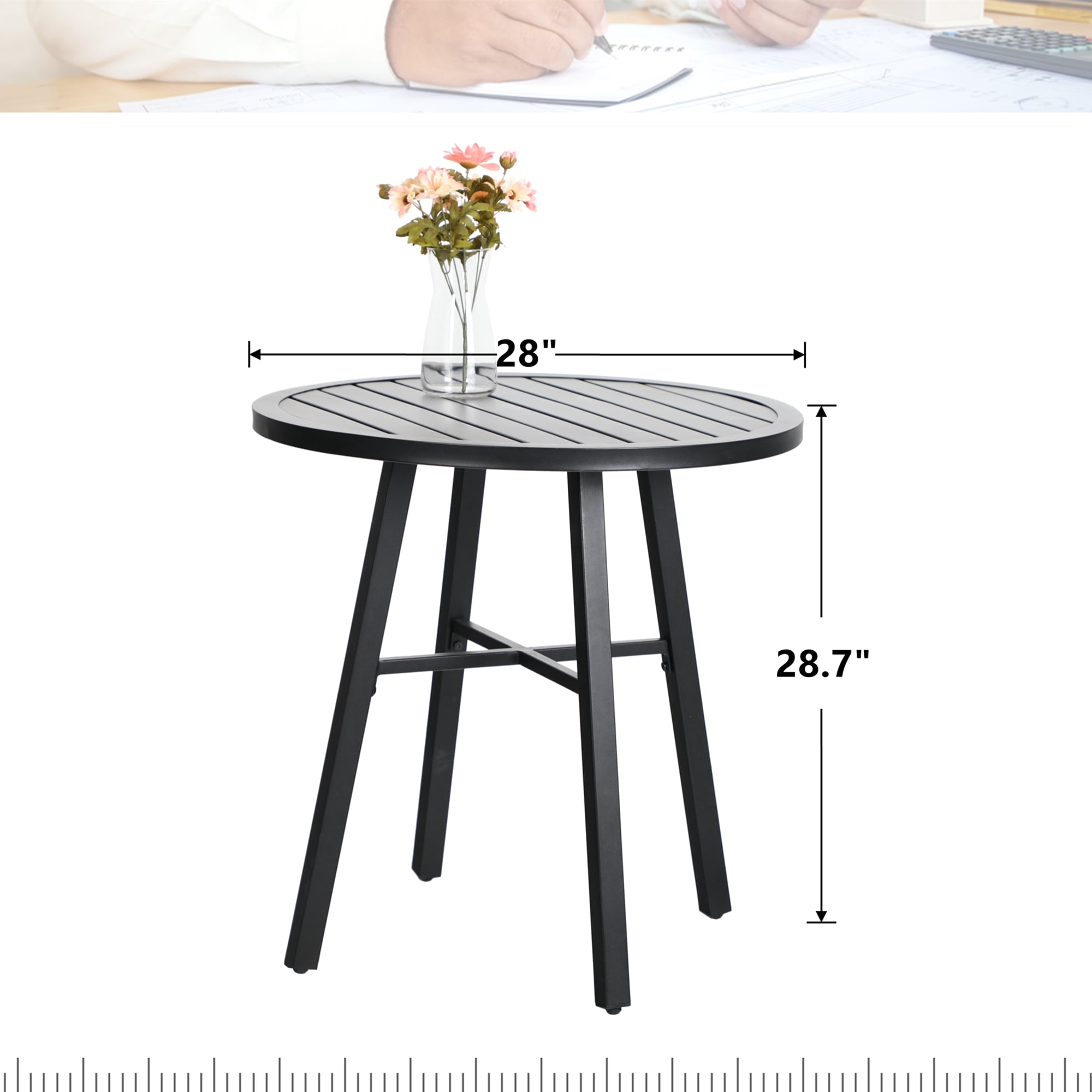 MF Studio 3-Piece Metal Patio Bistro Set Outdoor Accent Conversation Furniture for Yard, Porch and Garden, Black - Image 9