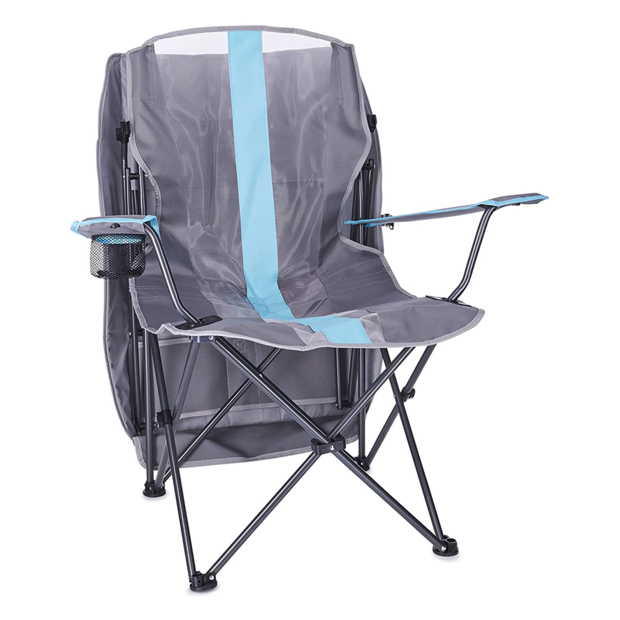 Kelsyus Premium Portable Camping Folding Outdoor Lawn Chair w/ 50+ UPF Canopy, Cup Holder, & Carry Strap, Blue & Gray - Image 5