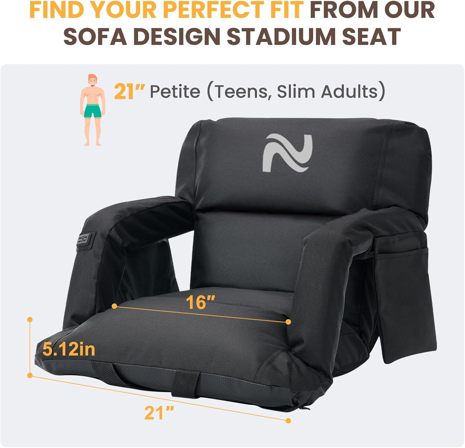 ABORON 21" Wide Heated Stadium Seat with Back Support - 5.12" Thick Bleacher Chair Cushion, 3 Heat Settings, 6 Reclining Positions, Waterproof & Portable - for Sports Games, Camping, Outdoor Events - Image 8