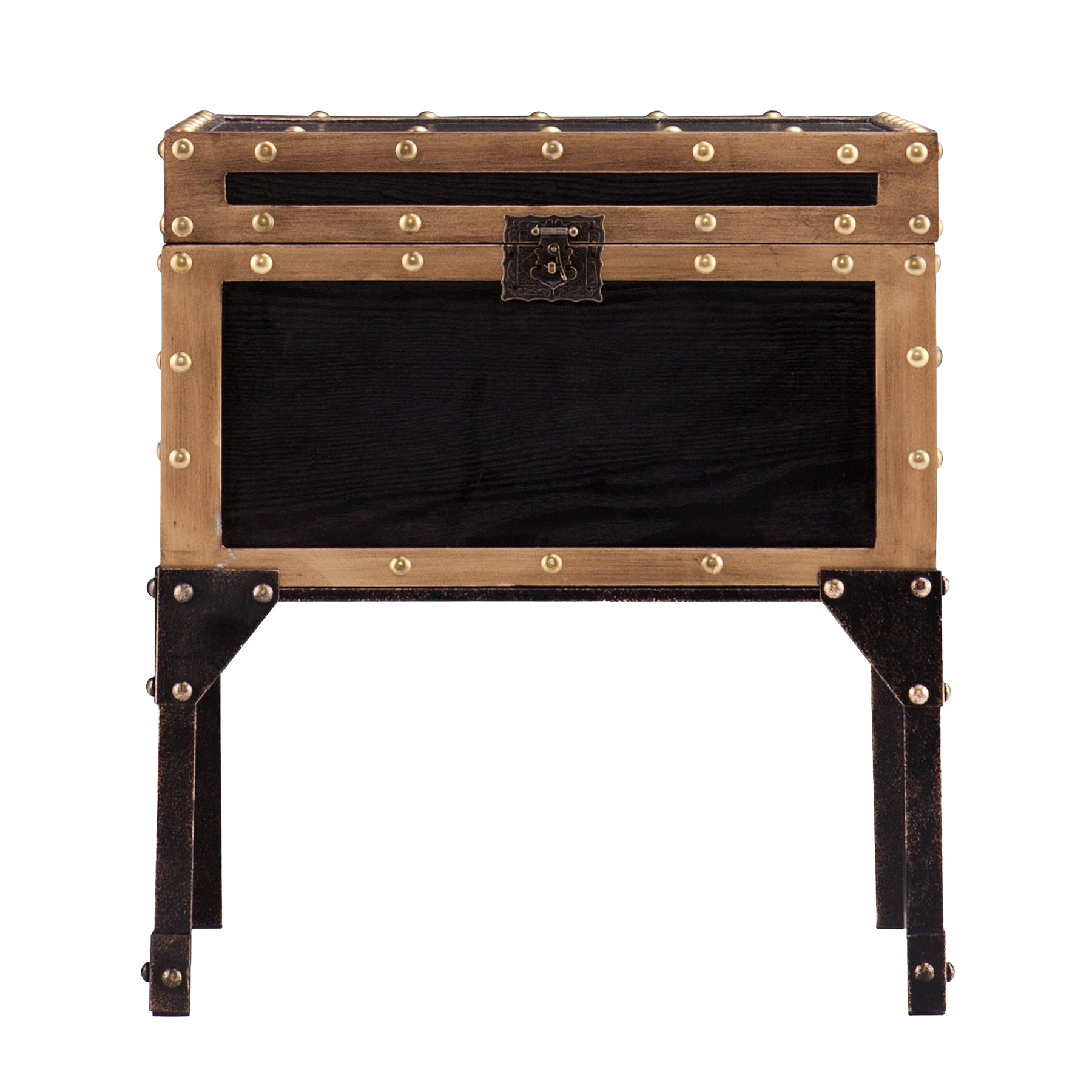 Charles Vintage Travel Trunk End Table, Black and Bronze - Image 22