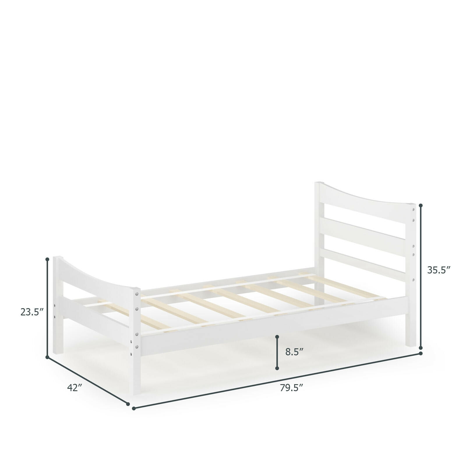 Gymax Twin Size Platform Bed Frame Foundation w/Headboard &Wood Slat Support White - Image 6