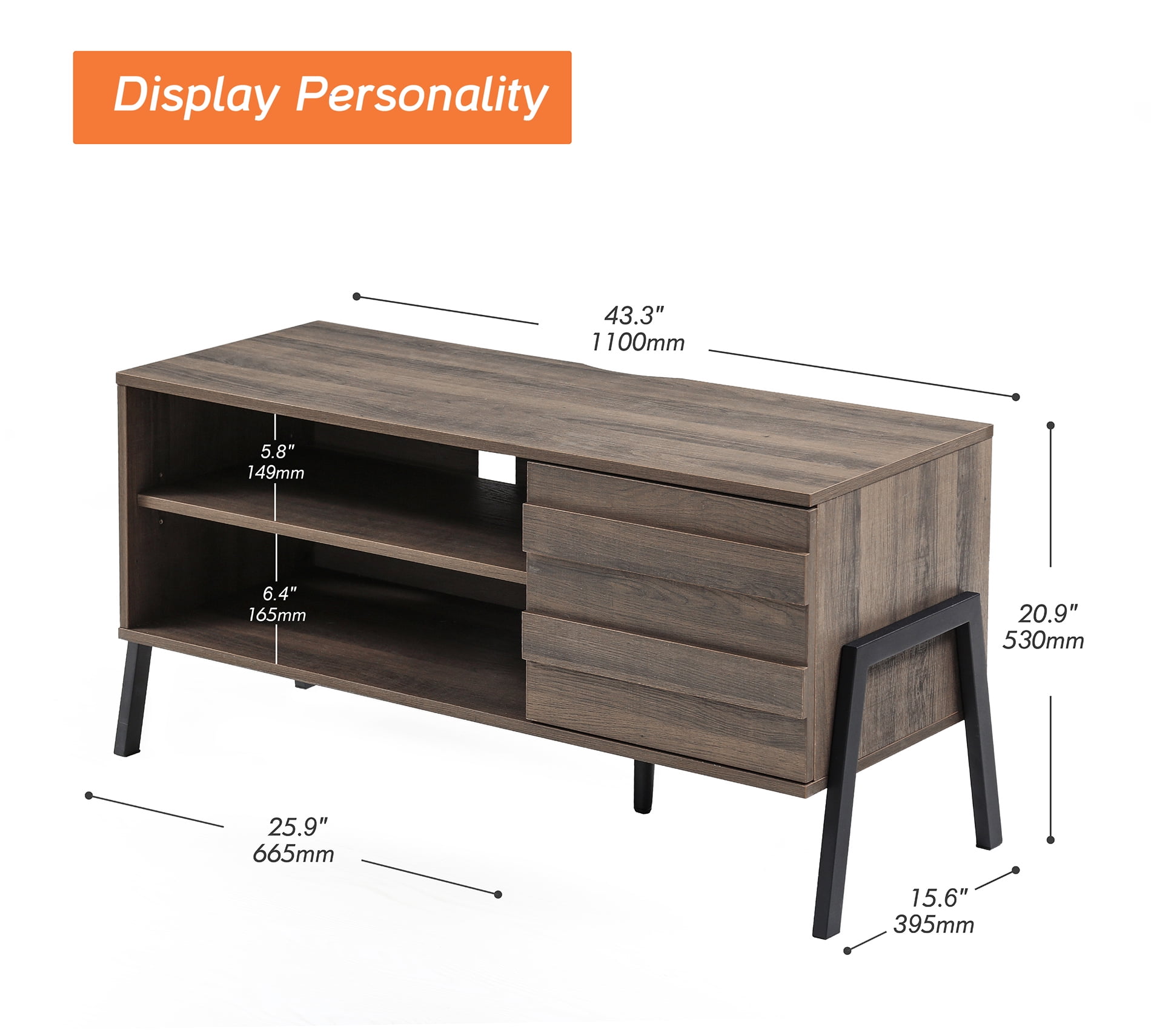 TV Stand for TVs up to 55" with Door, Mid Century Modern TV Console Media Cabinet for Living Room Bedroom, Brown - Image 2