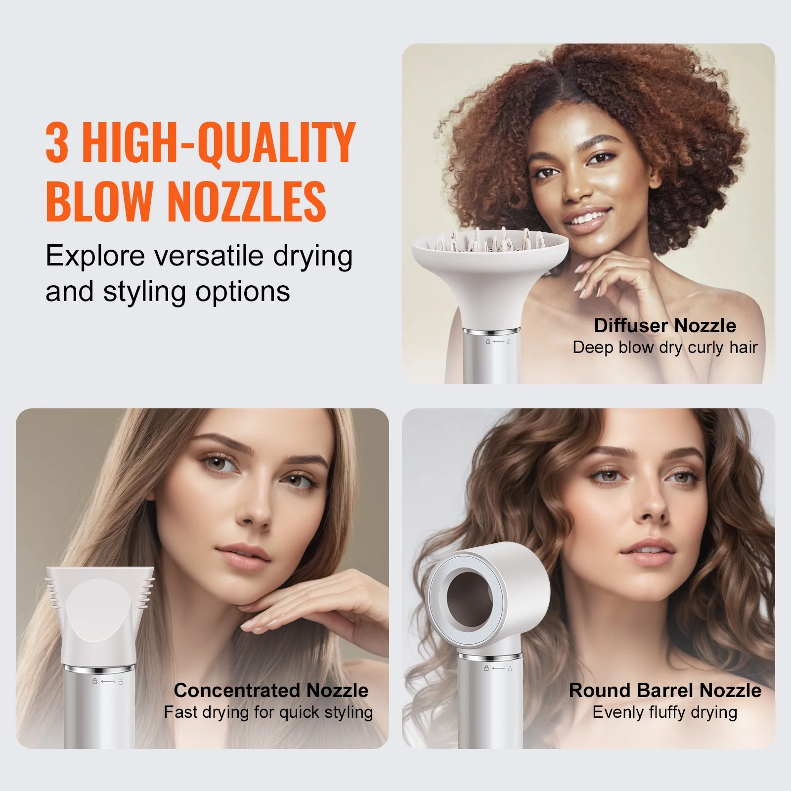 KFFKFF Hair Styling Dryer Brush, Versatile 7-in-1 Professional Styler, 110,000RPM Rapid Hot Air Styler with 2 Auto-Wrap Curling Tools, Trio of Brushes & 3 Nozzles, Ionic Hair Dryer for Quick Drying - Image 8