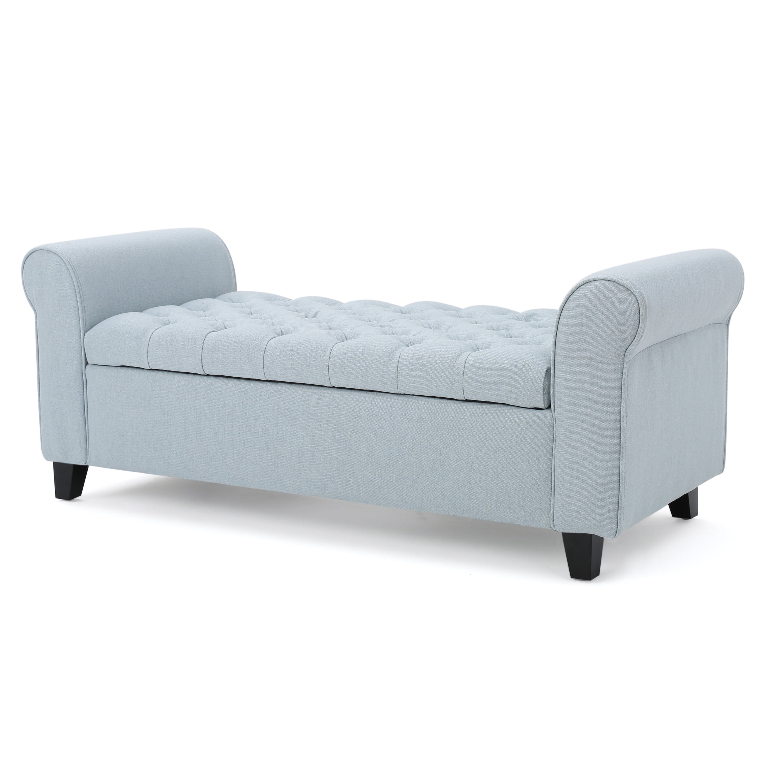 Noble House Sheffield Contemporary Rolled Arm Fabric Storage Ottoman Bench, Light Sky and Dark Brown - Image 7