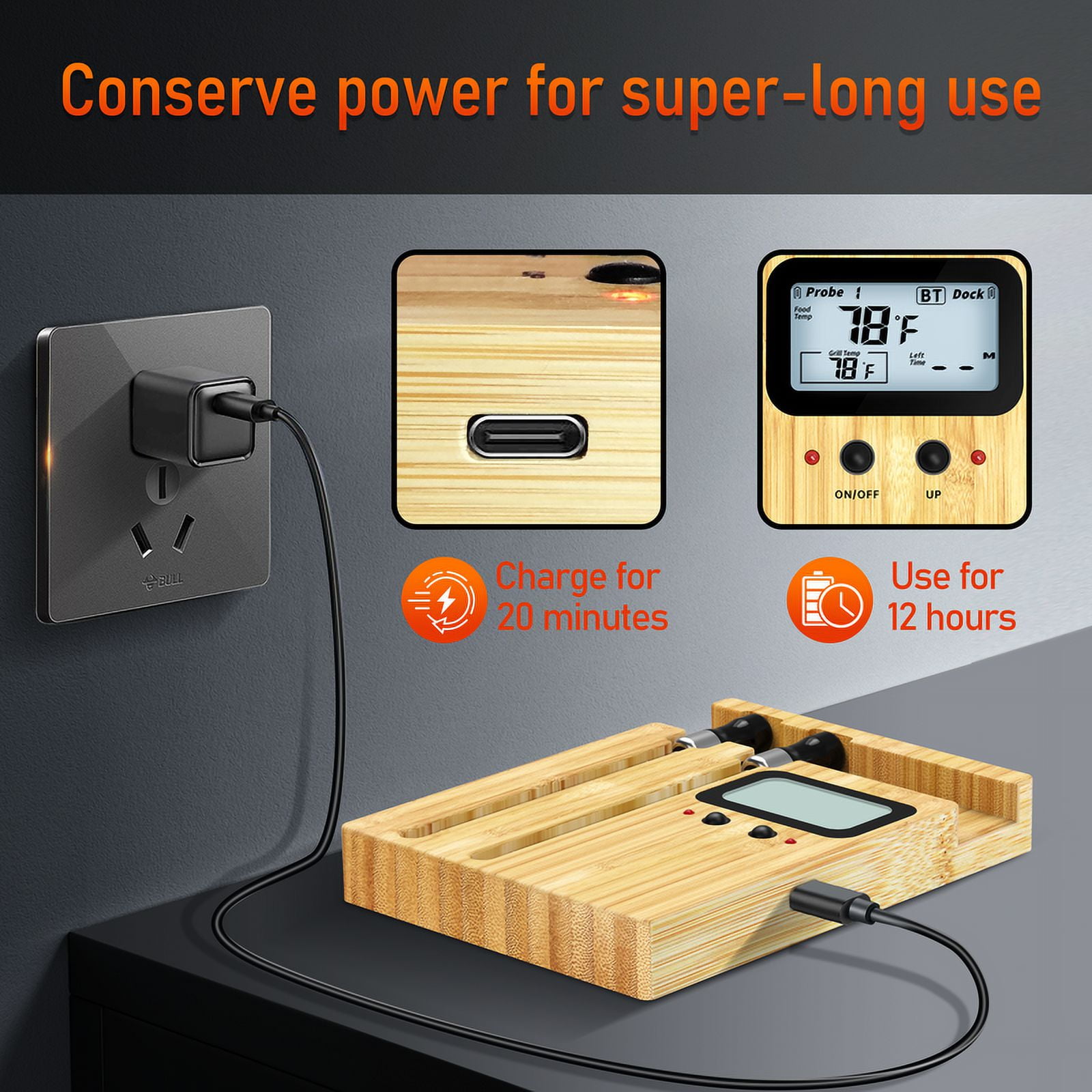 AlfaBot Wireless Meat Thermometer Digital, 2 Probes, Improved Stability, 520FT Bluetooth Cooking Thermometer for Grill, BBQ, Smoker, Air Fryer, Rotisserie - Image 3