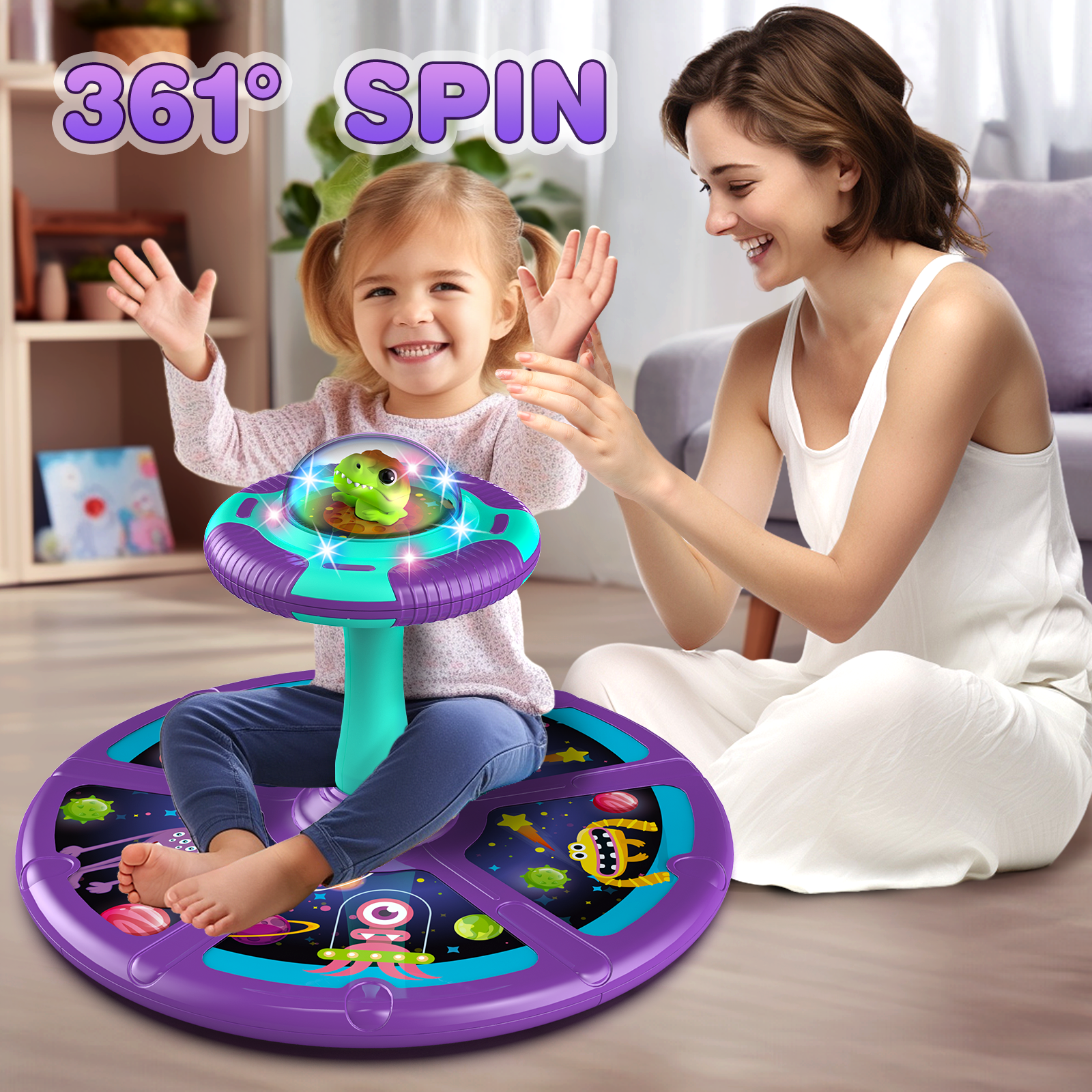 Beefunni Dinosaur Toddler Spin Toys for Ages 2 3 4 5 Years, Birthday Gift for Kids Toddlers Ages 2-4 Years, Light-Up Dinosaur Space Kids Twister with LED Light and Music. - Image 6