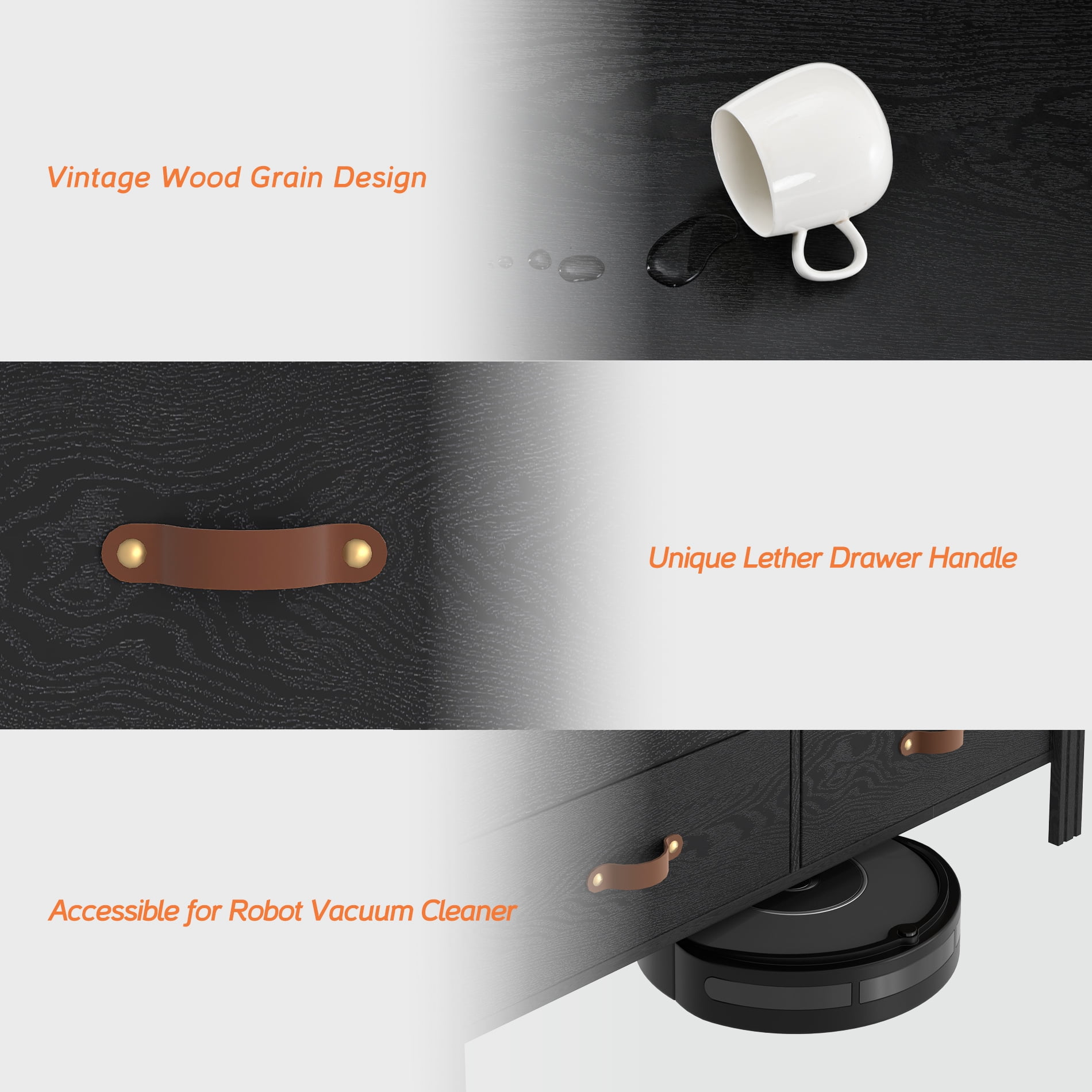 Dresser for Bedroom, Wood Dresser with 6 Drawers, Storage Cabinet for Living Room, Hallway, Black - Image 6