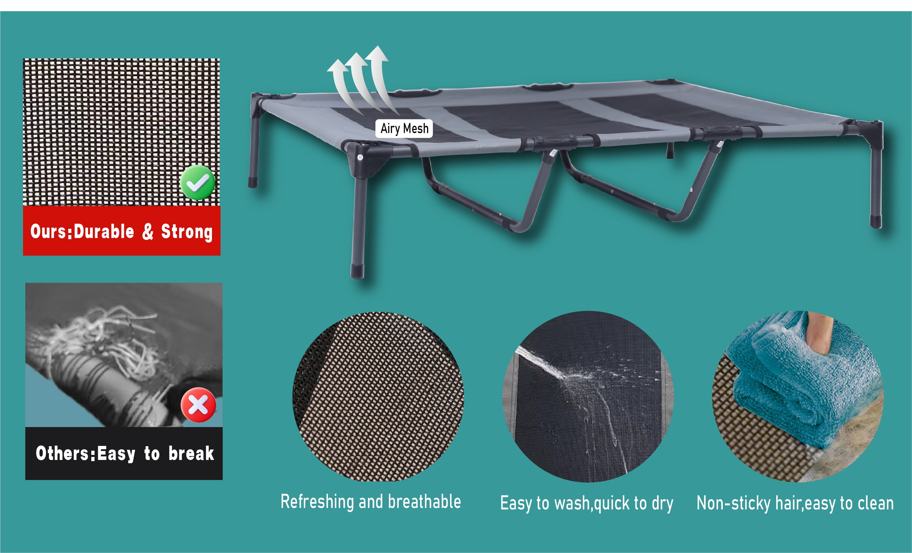 Elevated Dog Bed with Canopy for Dogs,Raised Dog Cots Indoor Outdoor Pet Bed Portable Frame Dog Cooling Bed with Breathable Mesh, Skid-Resistant Feet - Image 5