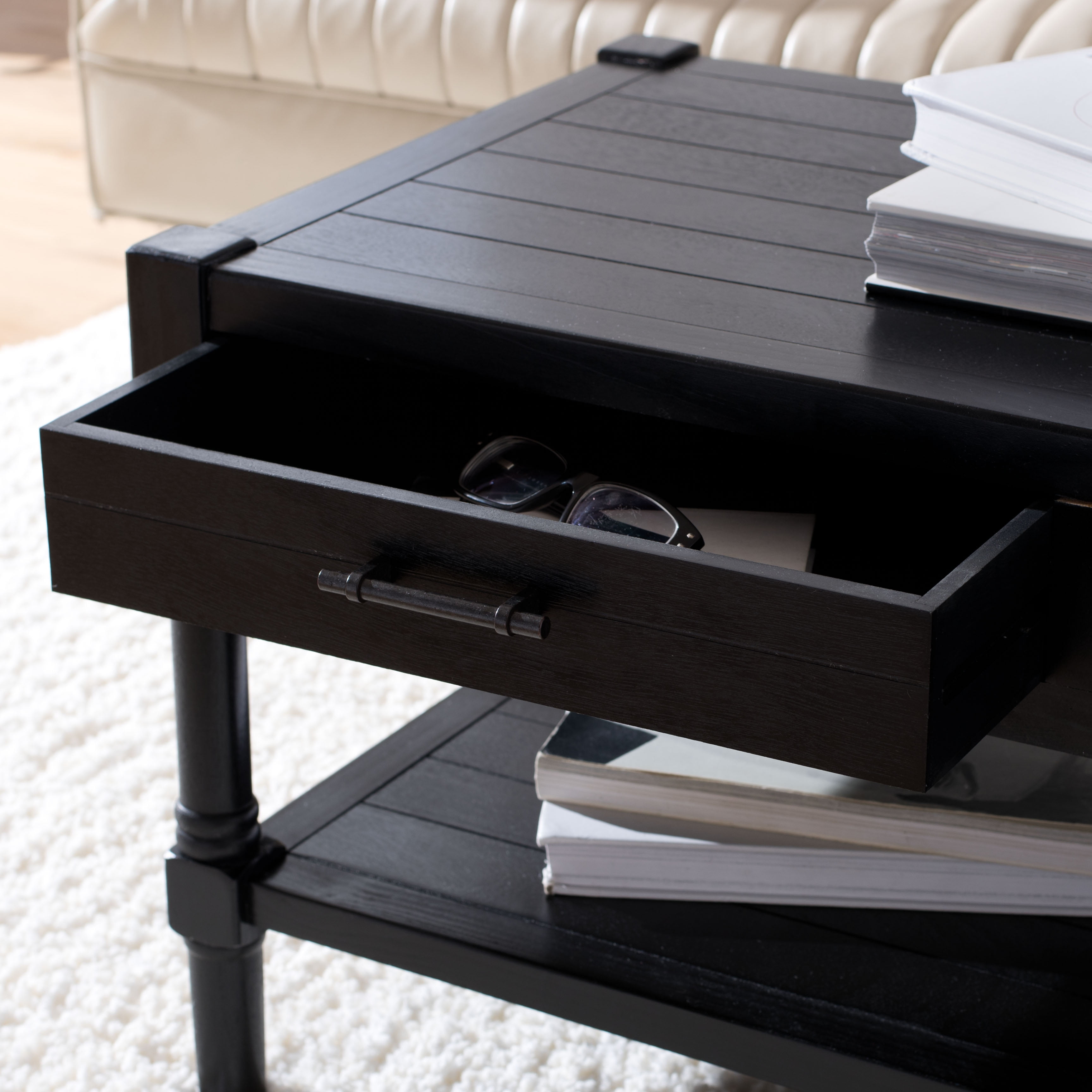 SAFAVIEH Filbert Solid 2 Drawer Coffee Table, Black - Image 5