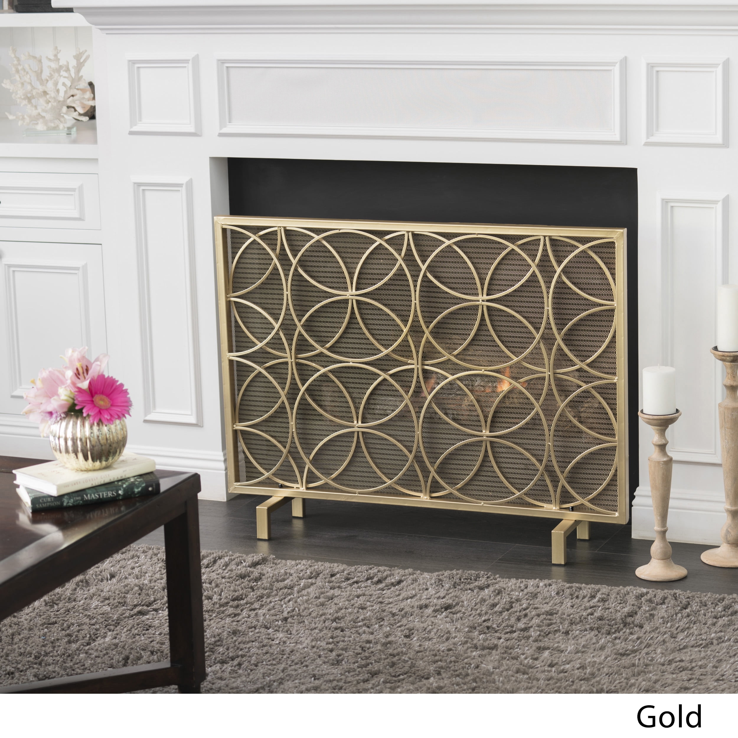 Noble House Emmilou Iron Single Panel Fireplace Screen, Gold - Image 11