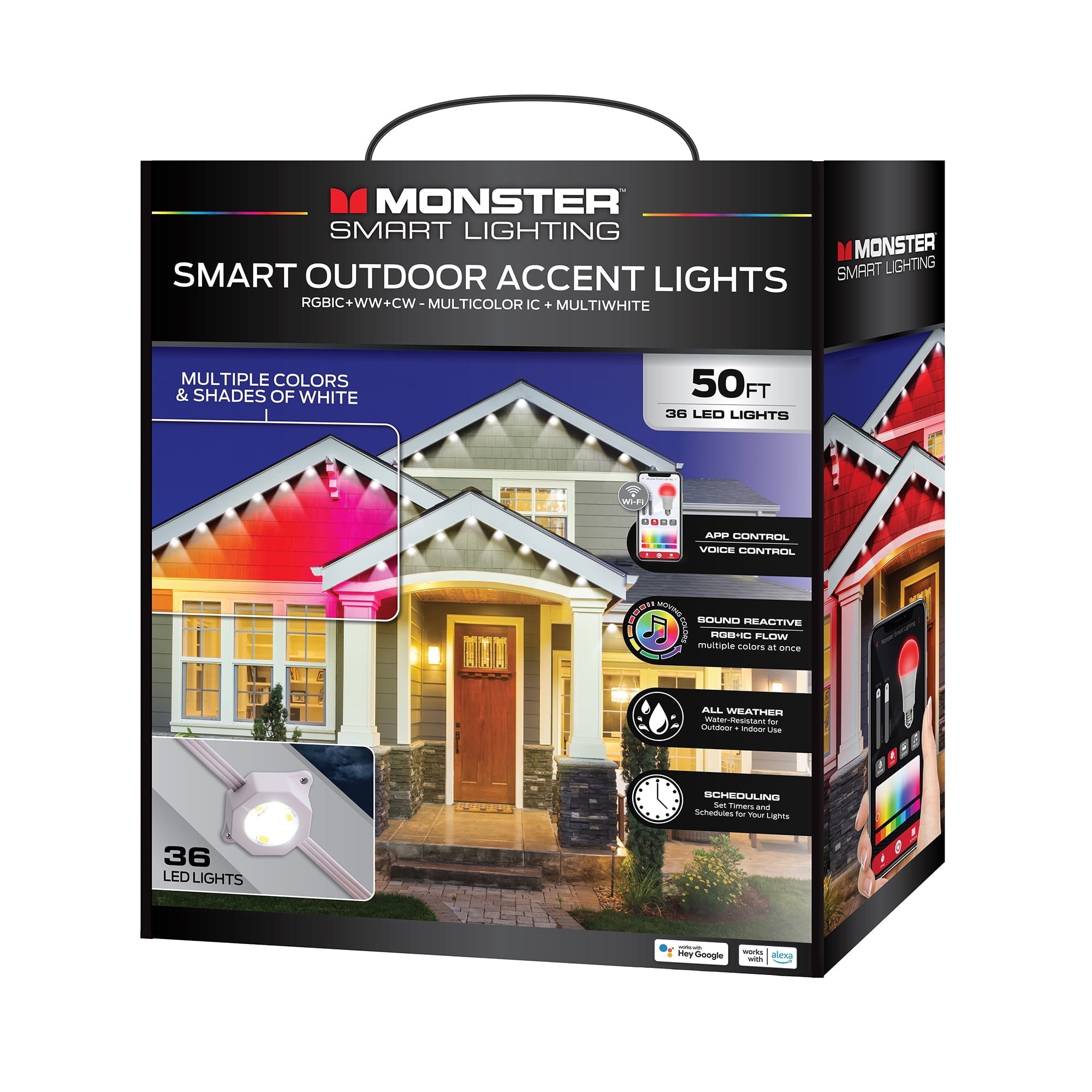 Monster Outdoor LED Smart Lights, RGBIC+ Multiwhite Permanent Outdoor Lights w/ Voice Control, for Christmas, Halloween, Party, Gameday and More, 50ft - Image 6