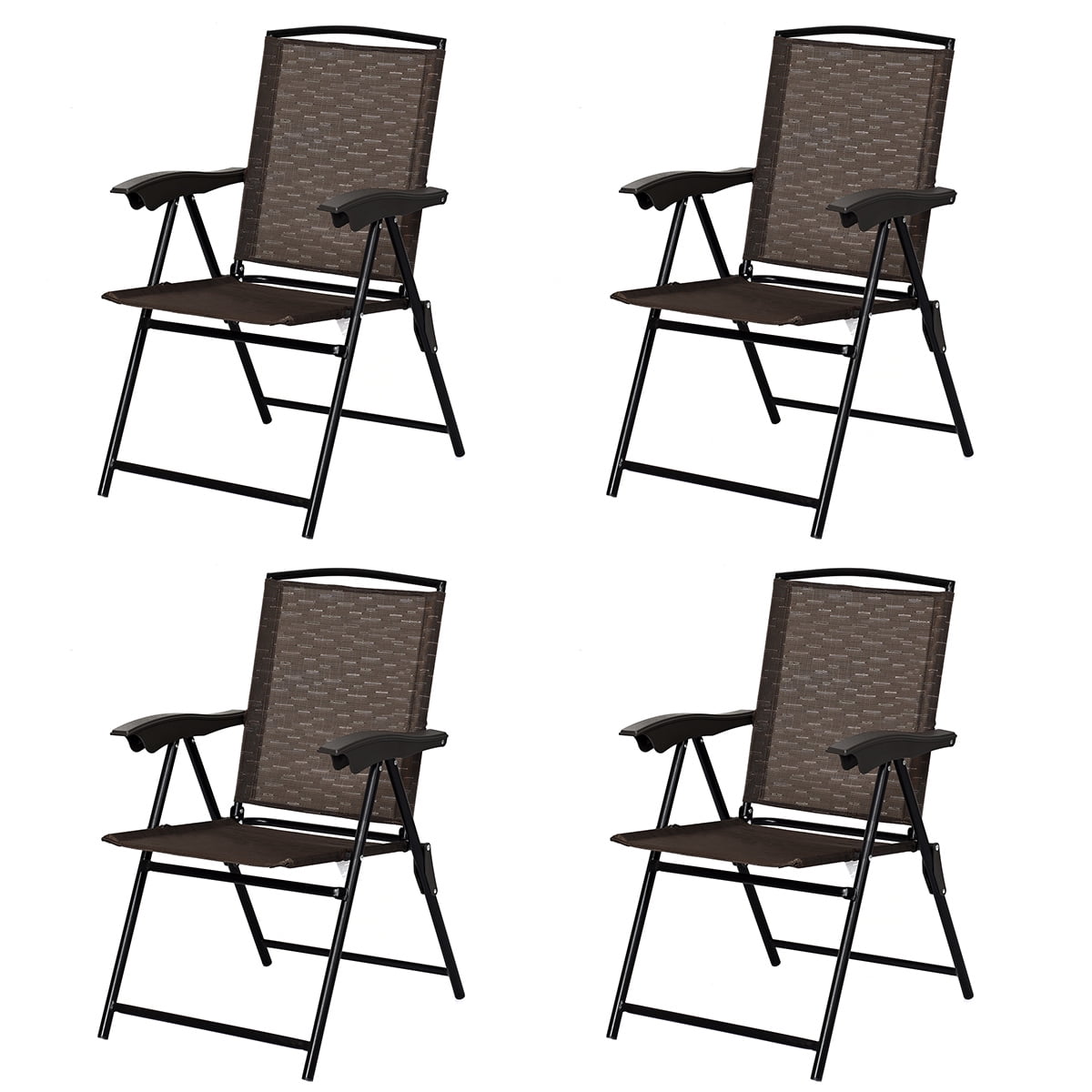 Topbuy Set of 4 Folding Sling Chairs Steel Armrest Patio Garden Pool Adjustable Back - Image 6