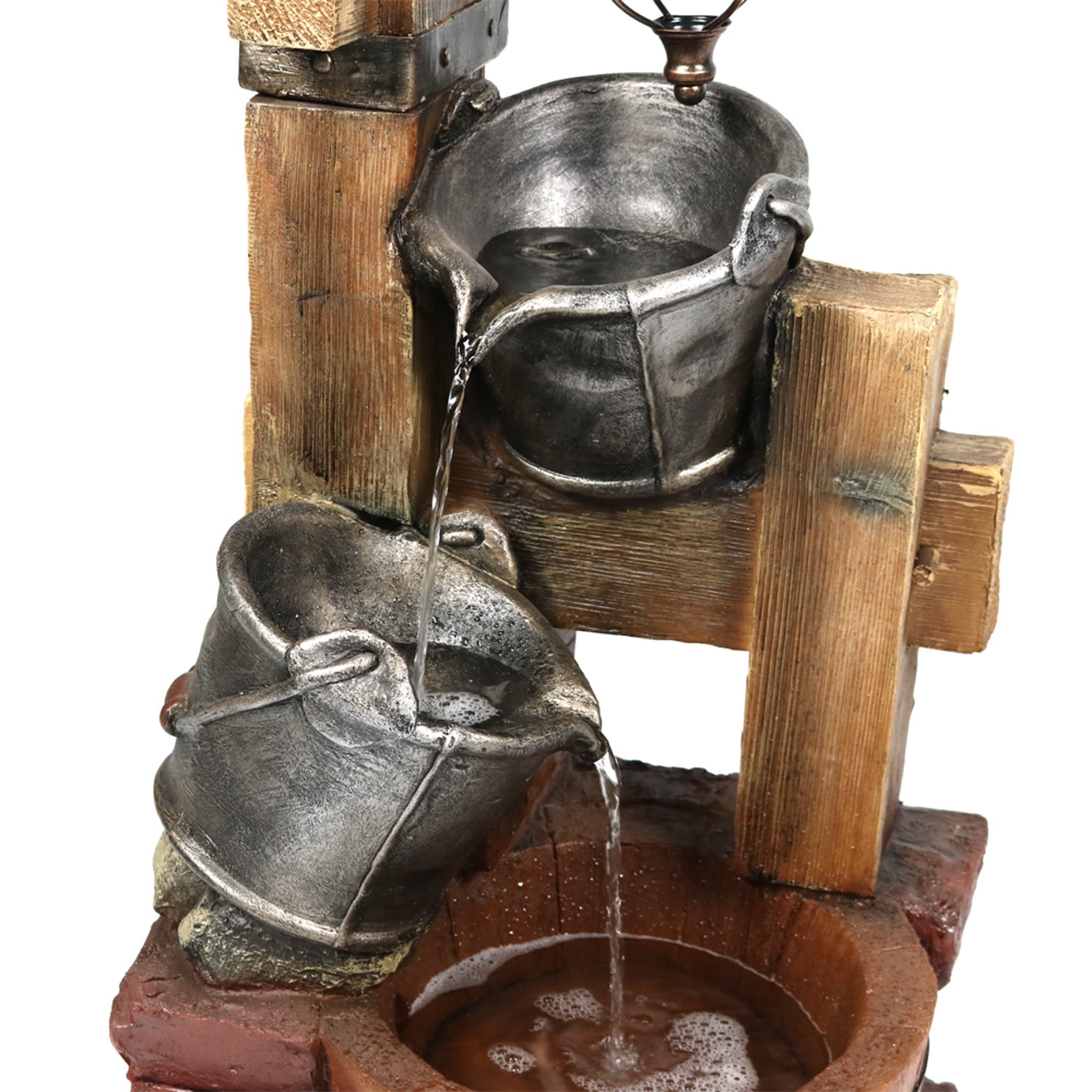 Sunnydaze Rustic Pouring Buckets Polyresin Outdoor Water Fountain with Light - Image 6