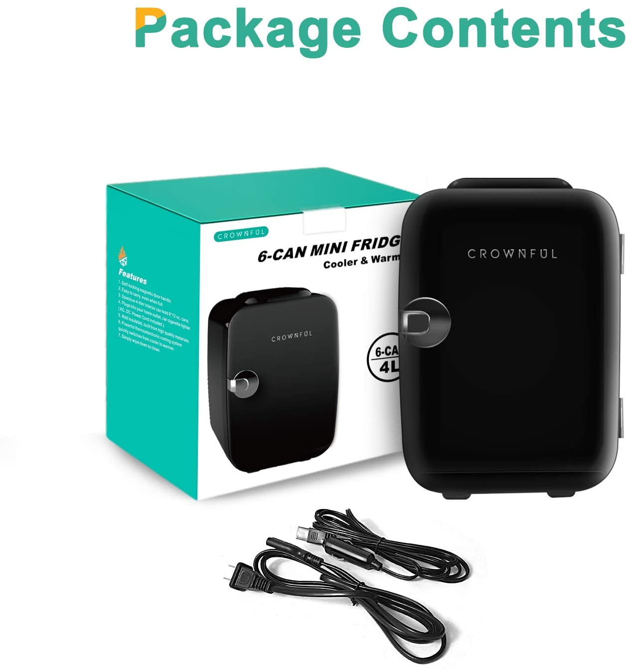 CROWNFUL Mini Fridge, 4 Liter/6 Can Portable Cooler and Warmer Personal Refrigerator, AC/DC,Black - Image 5