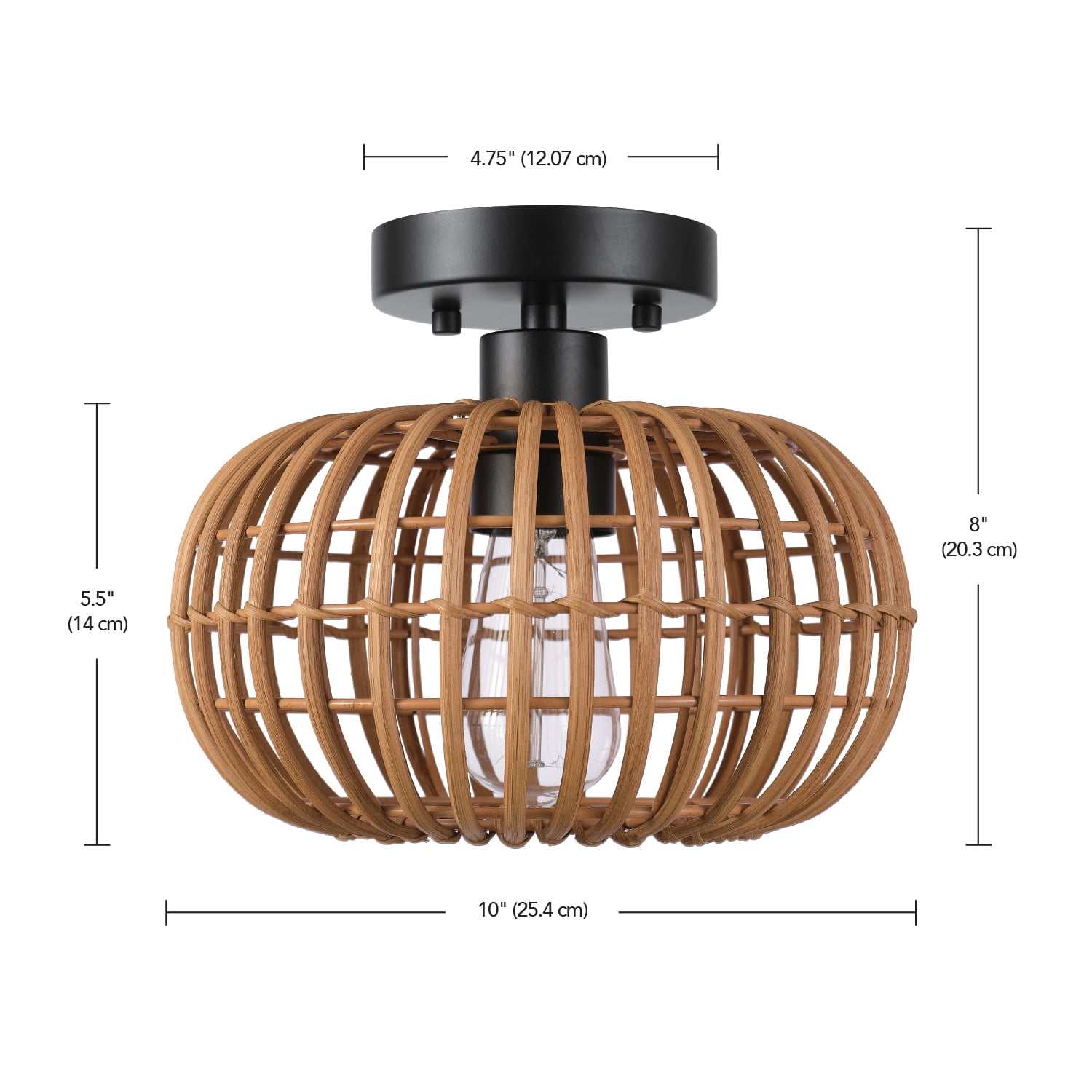 Globe Electric Fitz 1-Light Black Flush Mount Ceiling Light with Rattan Shade, 91000921 - Image 3