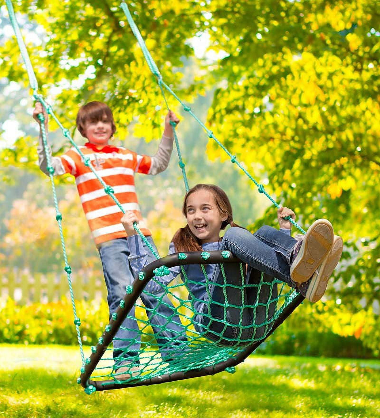 HearthSong 40-Inch Green Giant Rectangular Rope Platform Tree Swing with Padded Steel Frame - Image 2