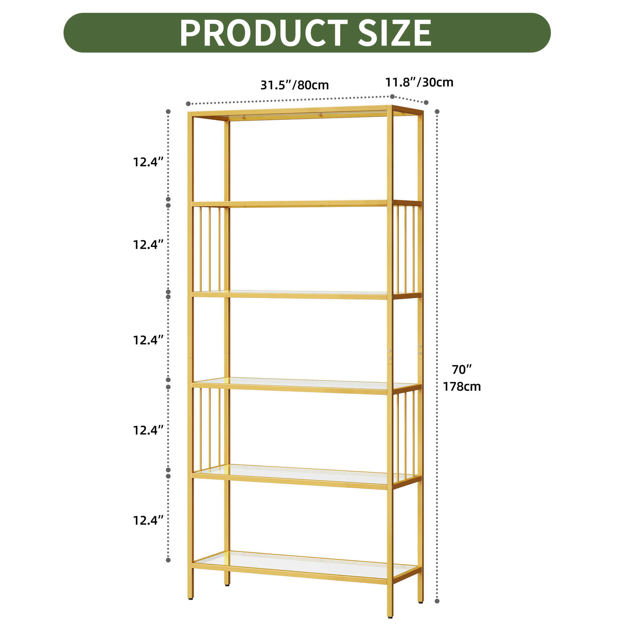 Uforic 6-Tier Gold Bookshelf, Modern Free Standing Storage Shelf with Metal Frame, Display Shelving Unit for Living Room, Acrylic and Gold Finish, Gold - Image 8