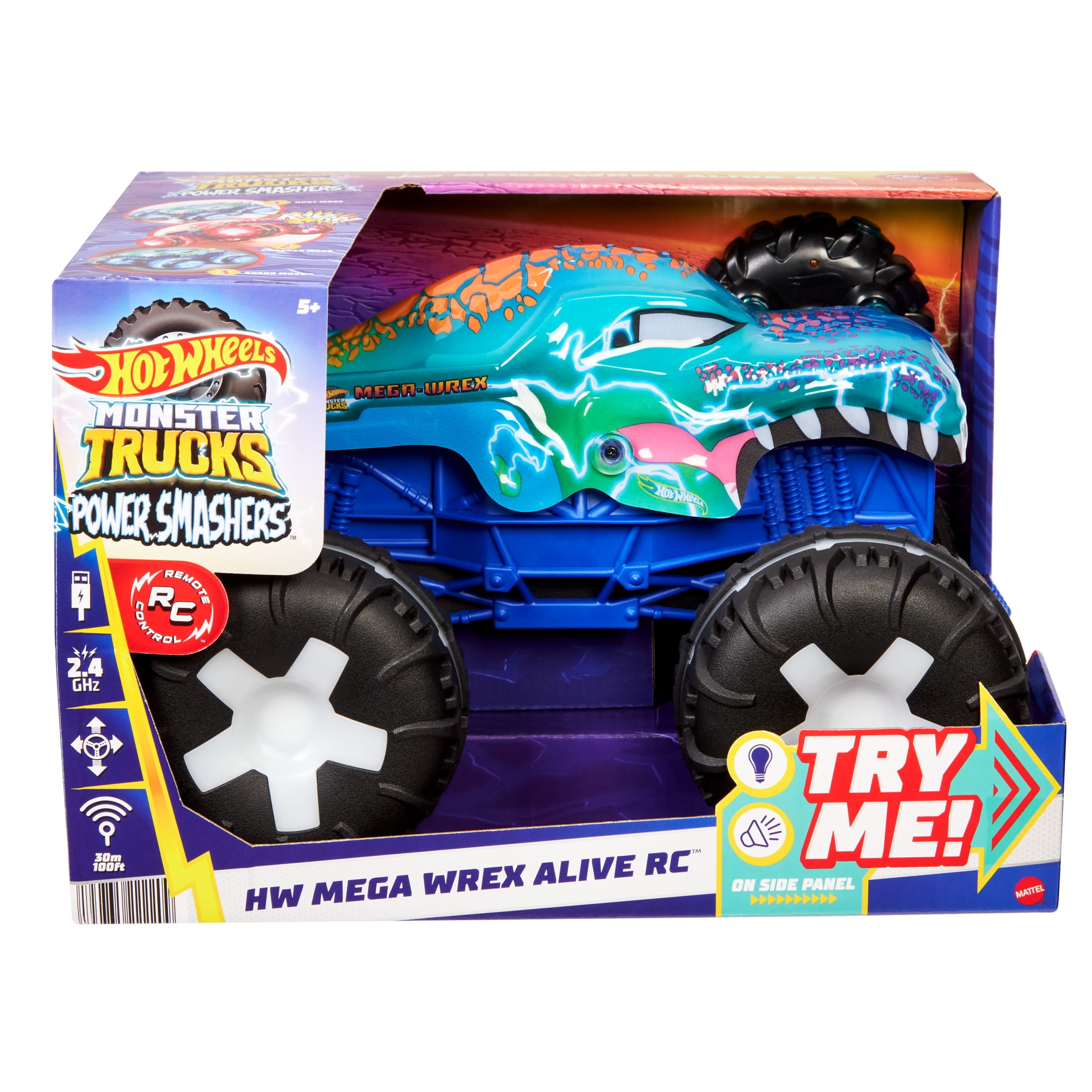 Hot Wheels Monster Trucks 1:15 Scale Mega-Wrex Alive Remote-Control Vehicle, Battery-Powered RC with Interactive Lights & Sounds - Image 4