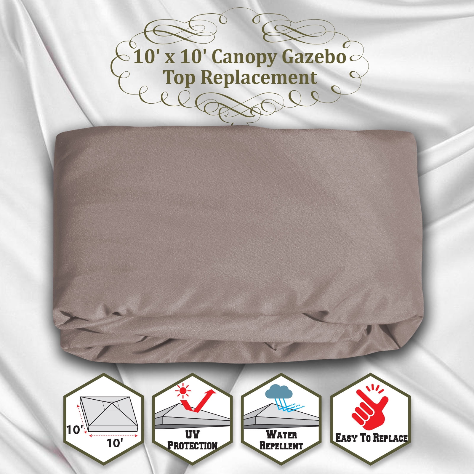 SUNNY 10x10 FT Gazebo Replacement Canopy Top Single Tier Canopy Top Cover (Taupe) - Image 3