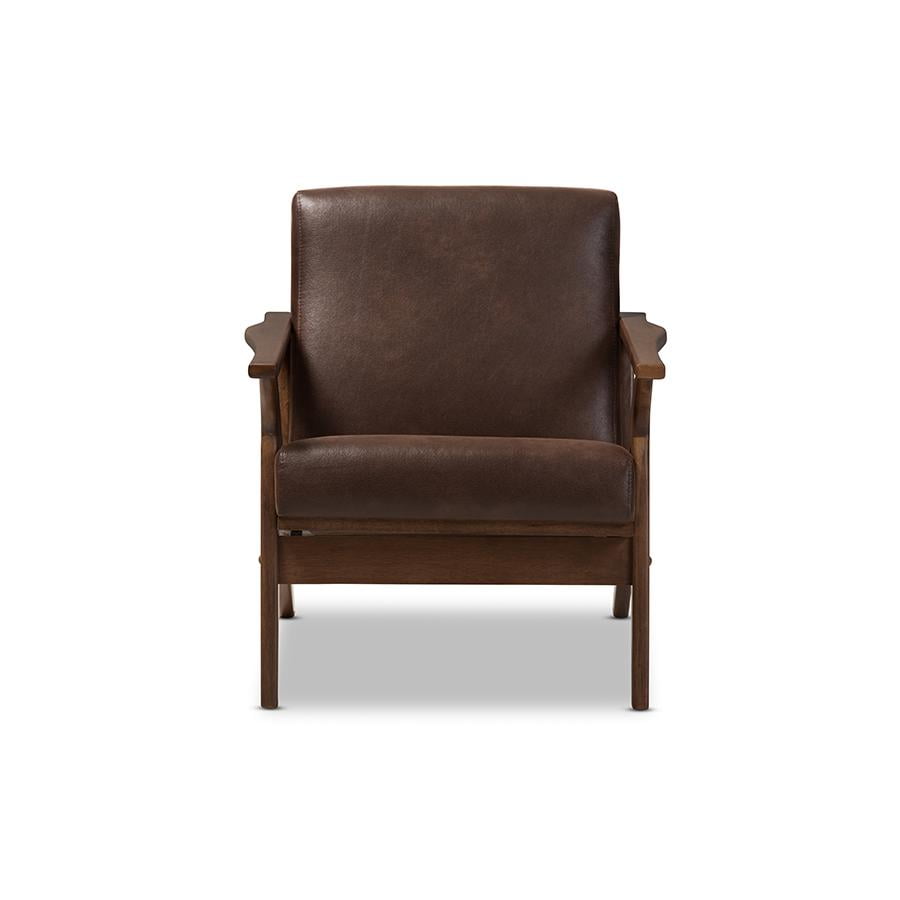 Baxton Studio Bianca Mid-Century Modern Walnut Wood Dark Brown Distressed Faux Leather Lounge Chair - Image 9