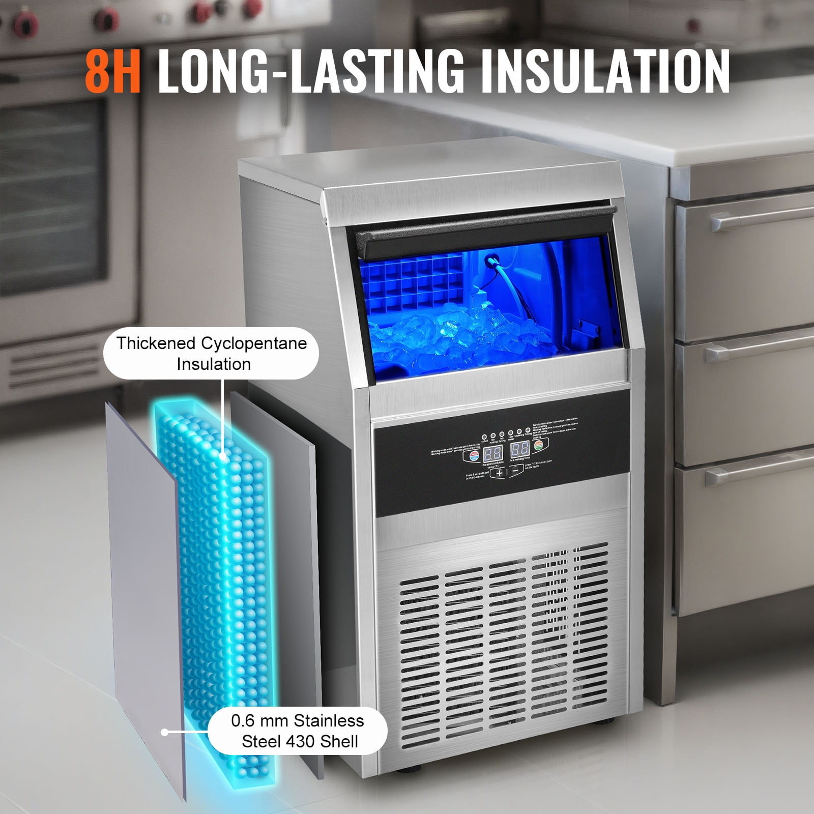 KFFKFF Commercial Ice Maker Freestanding Cabinet Machine 90lbs/24H 45 Ice Cubes - Image 7