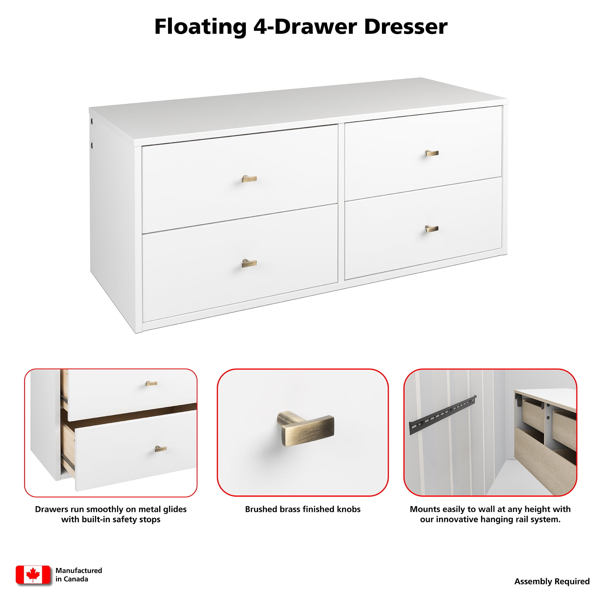 Prepac Floating 4-Drawer Dresser, White - Image 2