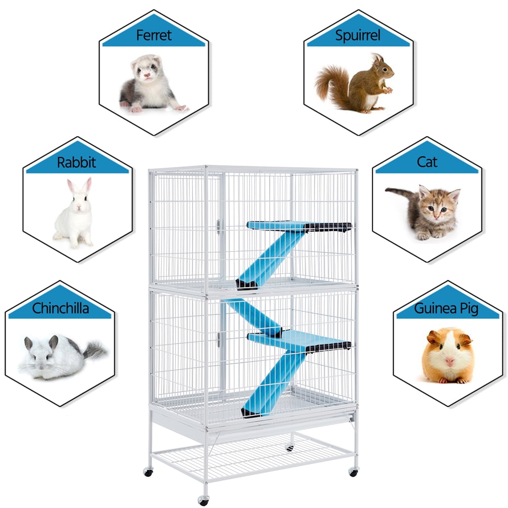 Alden Design 2-Story Rolling Metal Small Animal Cage for Adult Rats, Ferrets, Chinchillas & Guinea Pigs, Hammered White - Image 7