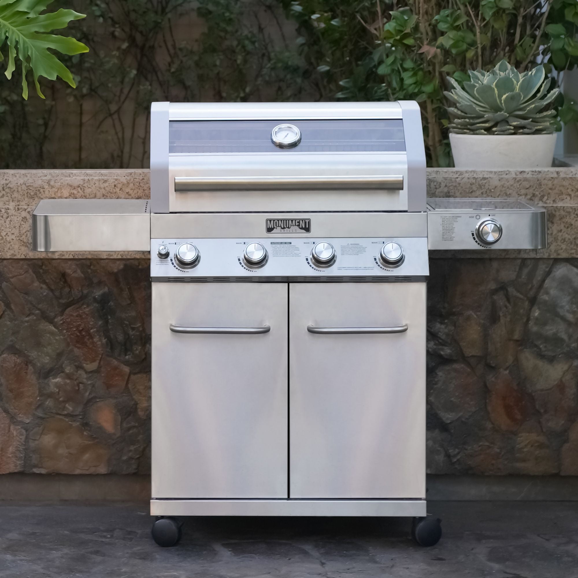 Monument Grills 4 Burner Dual Fuel Gas Grill with Stainless Steel Cabinet, Side Burner, Clear View Lid and LED Controls, 60,000 BTU - Image 7