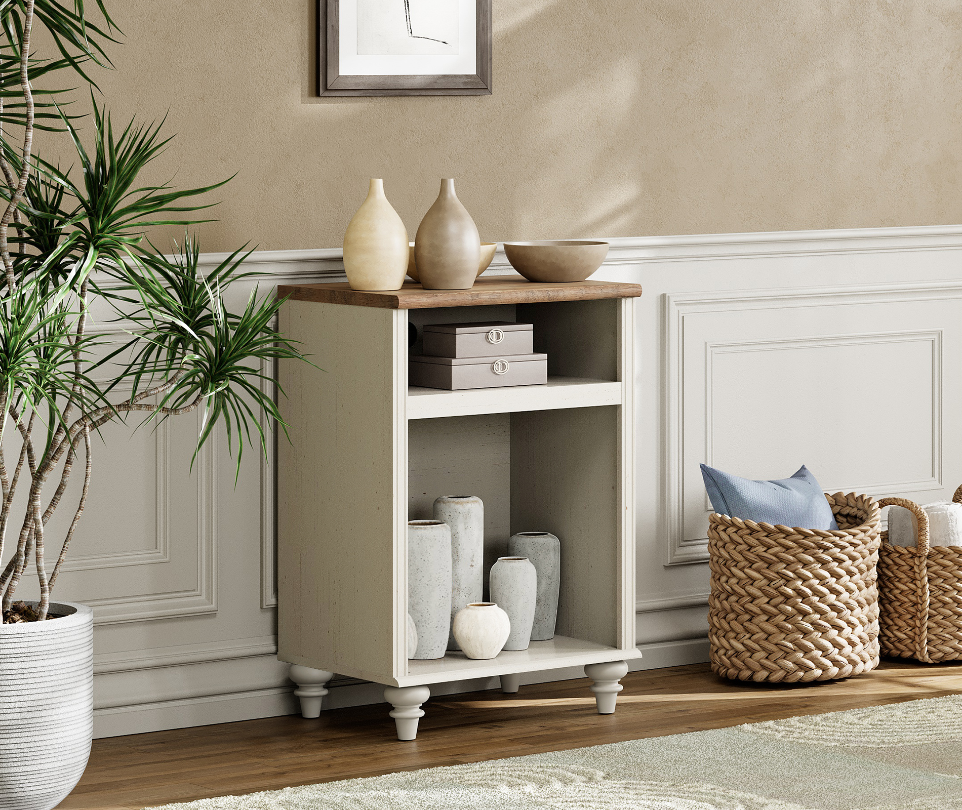 White Wooden Nightstand Side Table with 2 Storage Spaces, Ideal for Living Room, Tall Farmhouse Style Bedside Table for Bedroom - Image 6