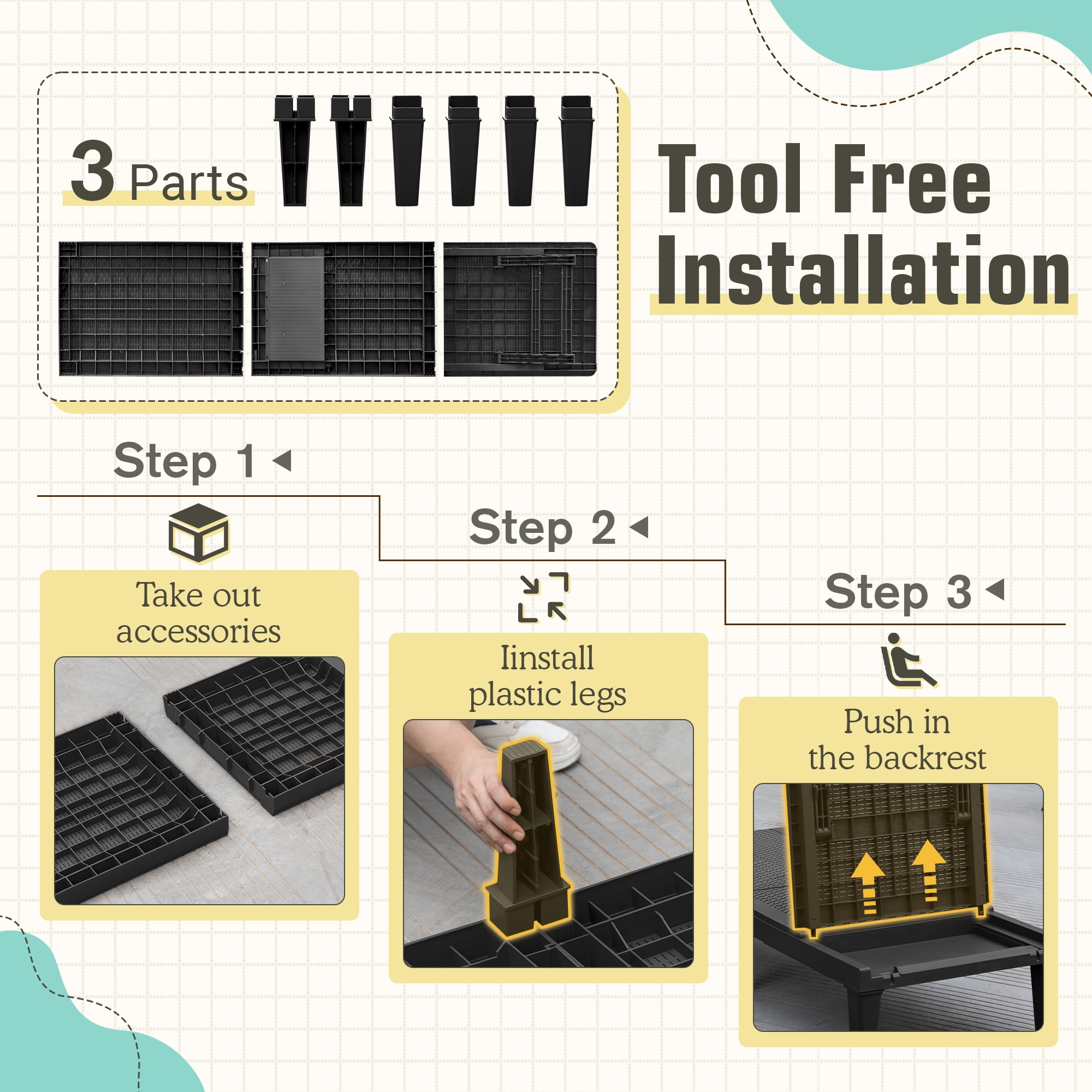 Vineego Modern Polypropylene Adjustable Backrest and Waterproof Chaise Lounge - Set of 2, Black - Image 4