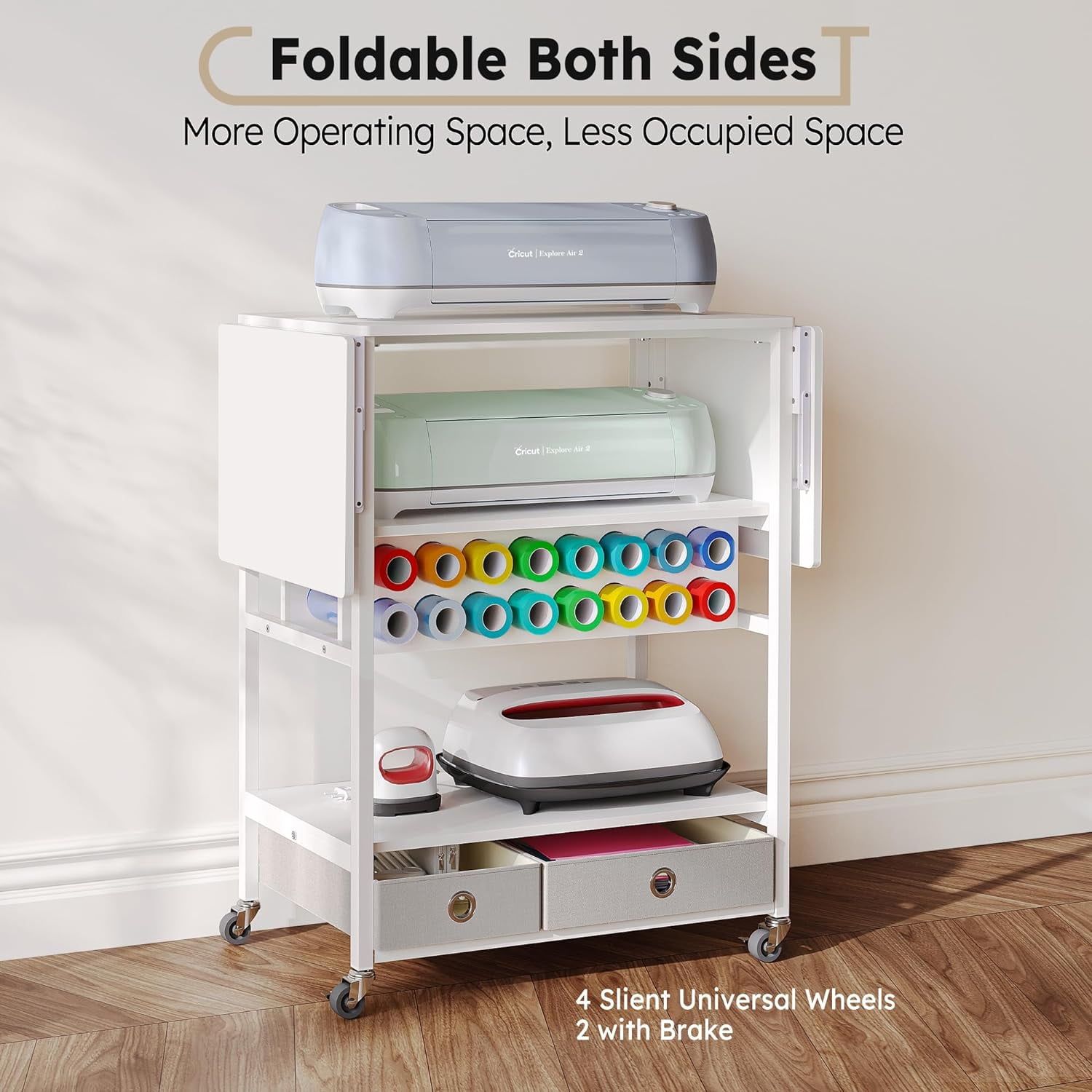 Crafit Circut Table Craft Table Foldable Sewing Table with 16 Vinyl Roll Holder and 2 Storage Drawer - Image 5