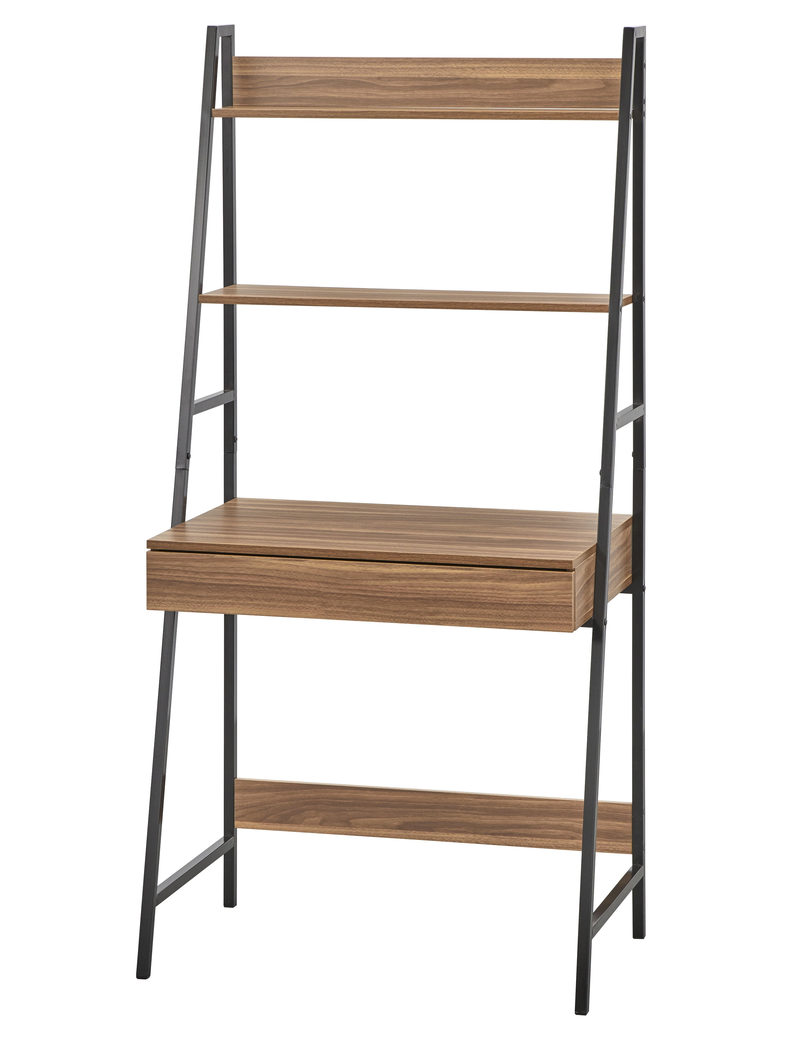 TMS Denton Vertical Metal Frame Ladder Desk, Walnut and Black Finish - Image 3