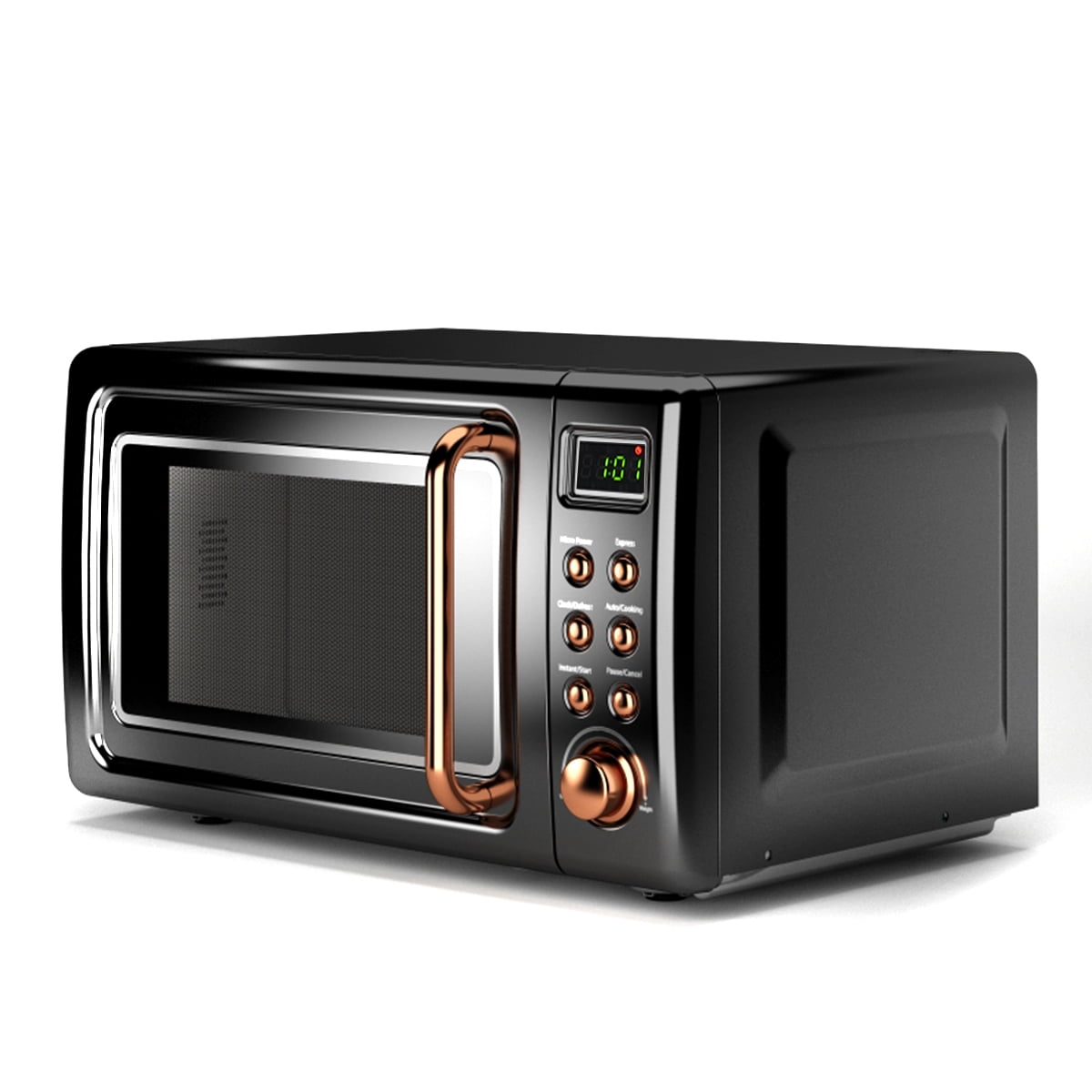 Costway 0.7 Cu.ft Retro Countertop Microwave Oven 700W LED Display Glass Turntable Rose Gold - Image 12