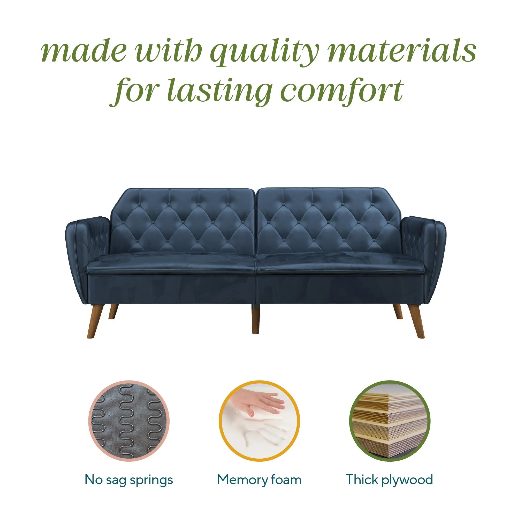 Novogratz Tallulah 83" Memory Foam Futon Sofa Bed, Blue Velvet - Image 10