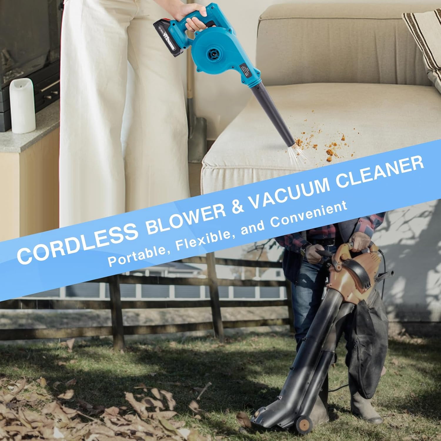 2-in-1 Leaf Blower Cordless & Handheld Vacuum Cleaner Battery Powered - Come with 21V 2 Batteries and Charger - Stepless Speed Control for Lawn Care, Dust Snow Blowing - Image 5