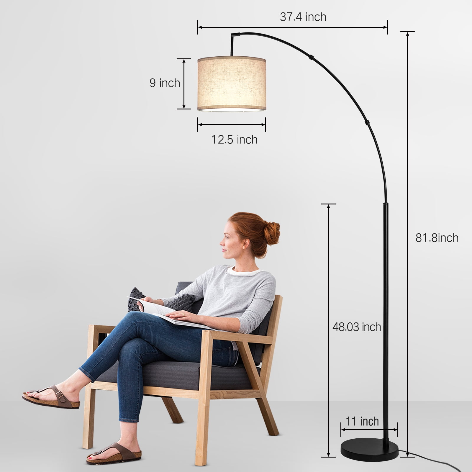 OUTON 81" Arc Floor Lamp with Remote for Living Room, LED Dimmable Modern Standing Lamps with 4 Color Temperatures, Adjustable Linen Shade, Tall Light for Bedroom (Black+Beige Shade) - Image 2