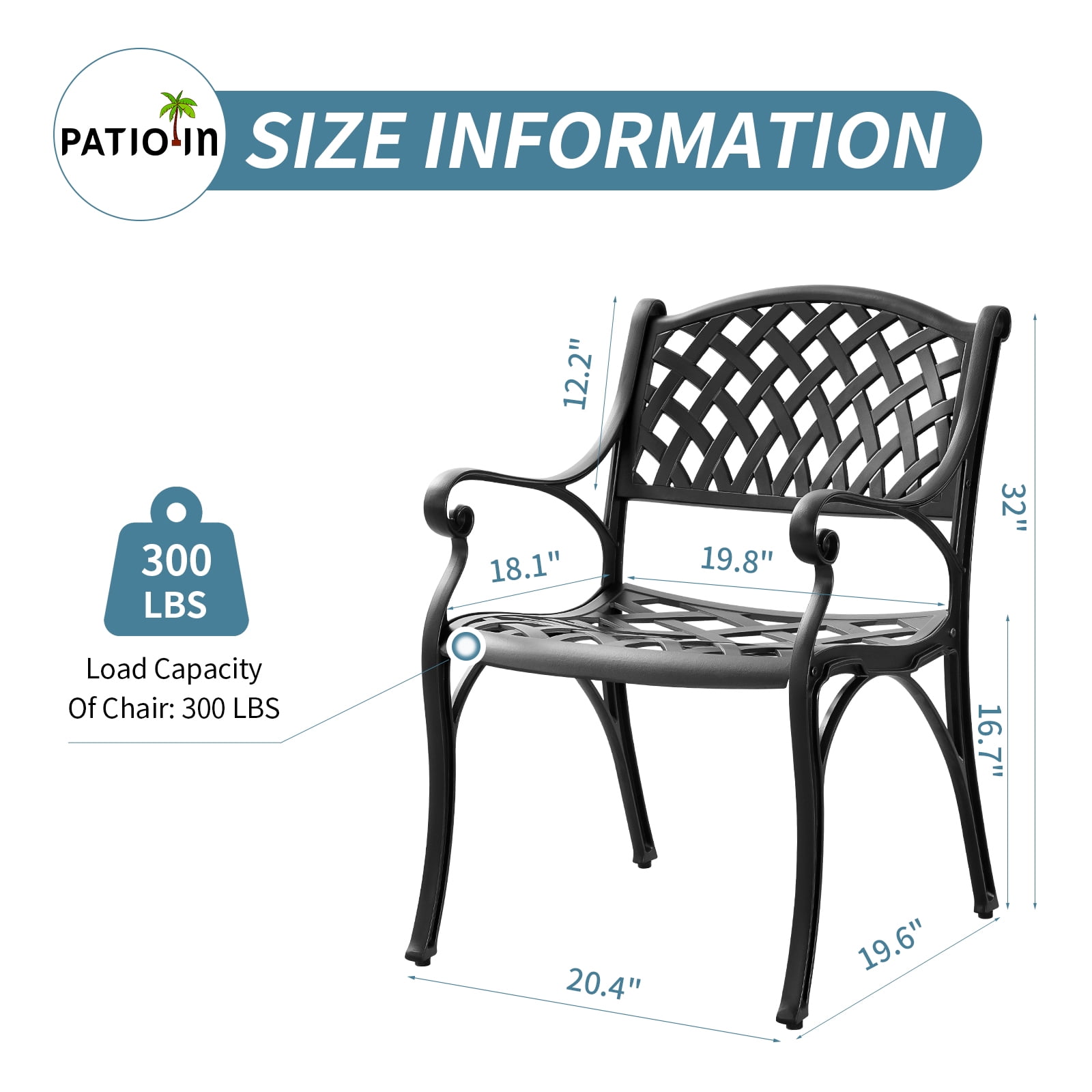 PATIO-IN Cast Aluminum Patio Chairs Set of 2, All Weather Outdoor Patio Dining Chairs with Arms,Metal Patio Chairs for Garden,Black - Image 2