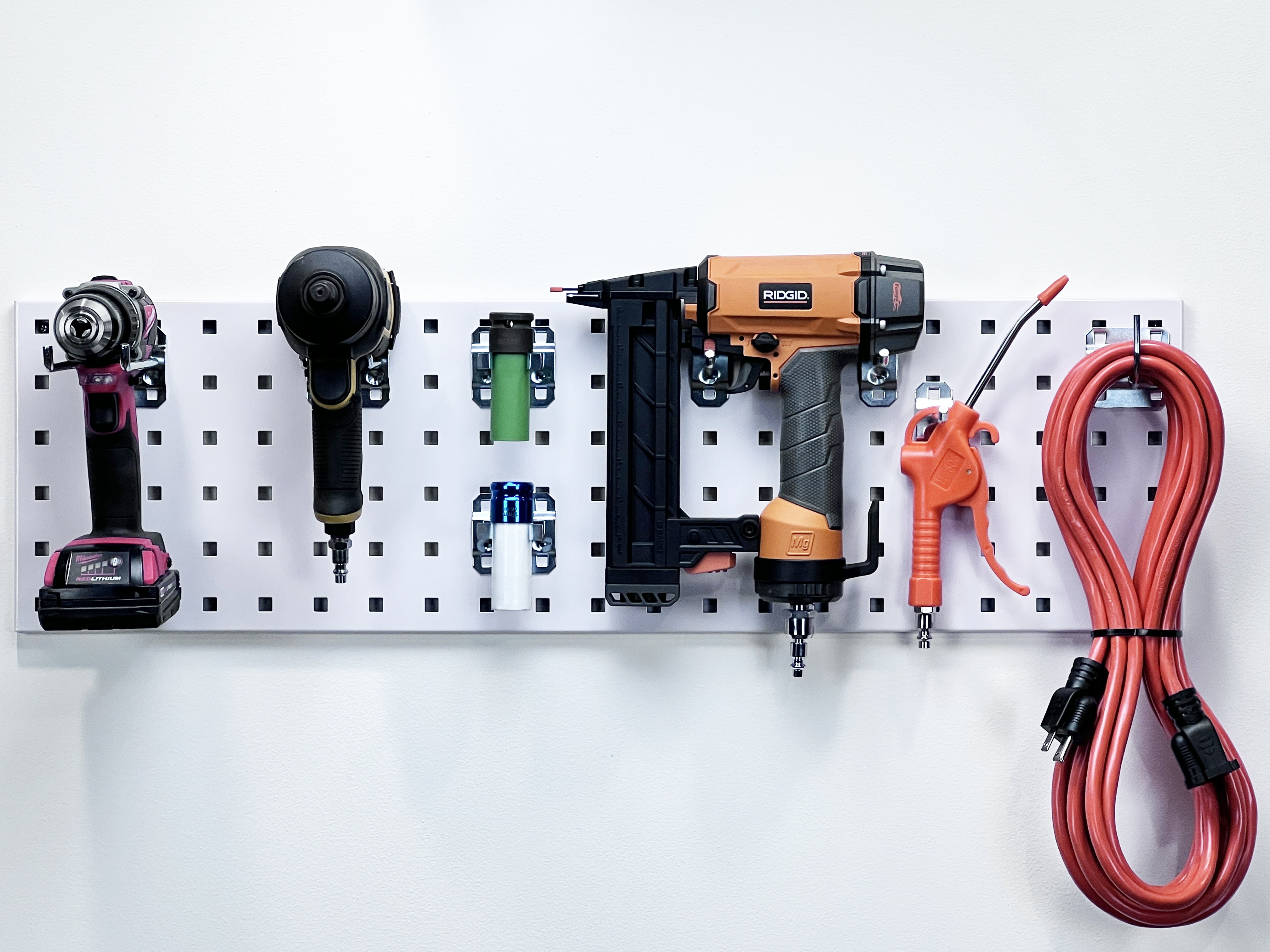 Triton Products® White Garden Storage Kit with (1) 31.5 In. x 9 In. 18 Gauge Steel Square Hole Pegboard and 8 pc LocHook Assortment - Image 2