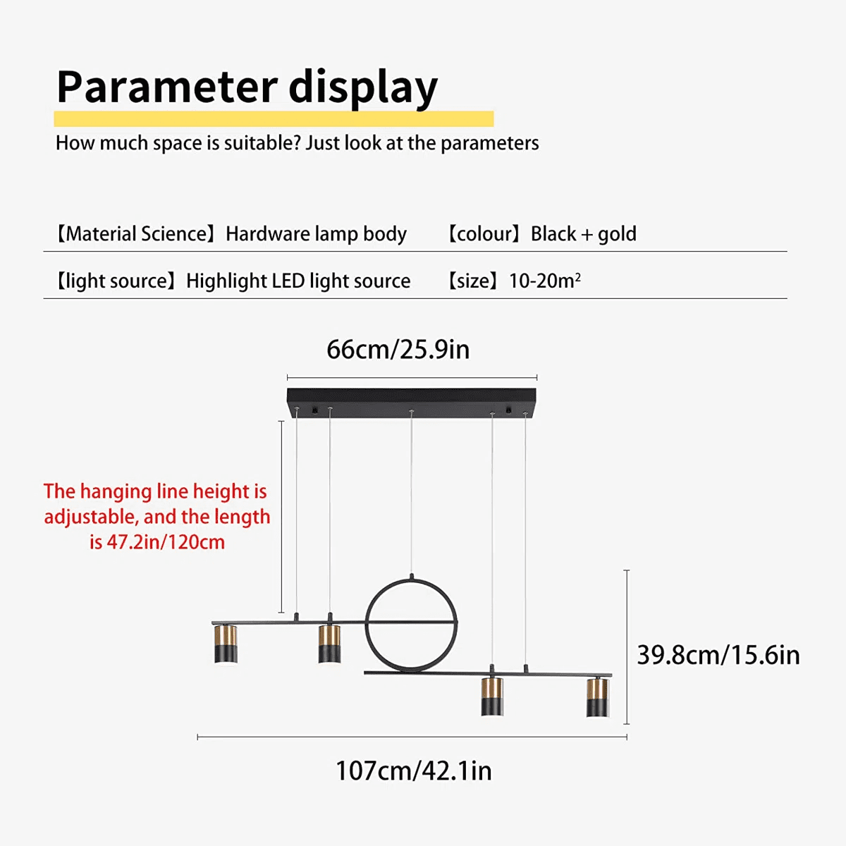 Garwarm 5 Lights LED Pendant Light, 42in Dimmable 3 Colors Lighting with Remote Control, Geometric Linear Light for Dining Living Room, Black - Image 7
