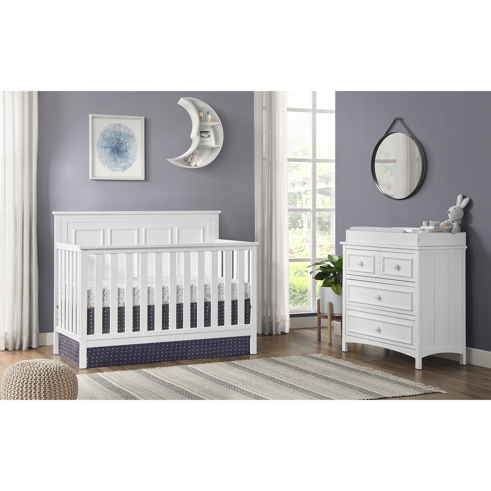 Oxford Baby Farmington 4-in-1 Convertible Crib, Rustic White, Wooden Crib - Image 14